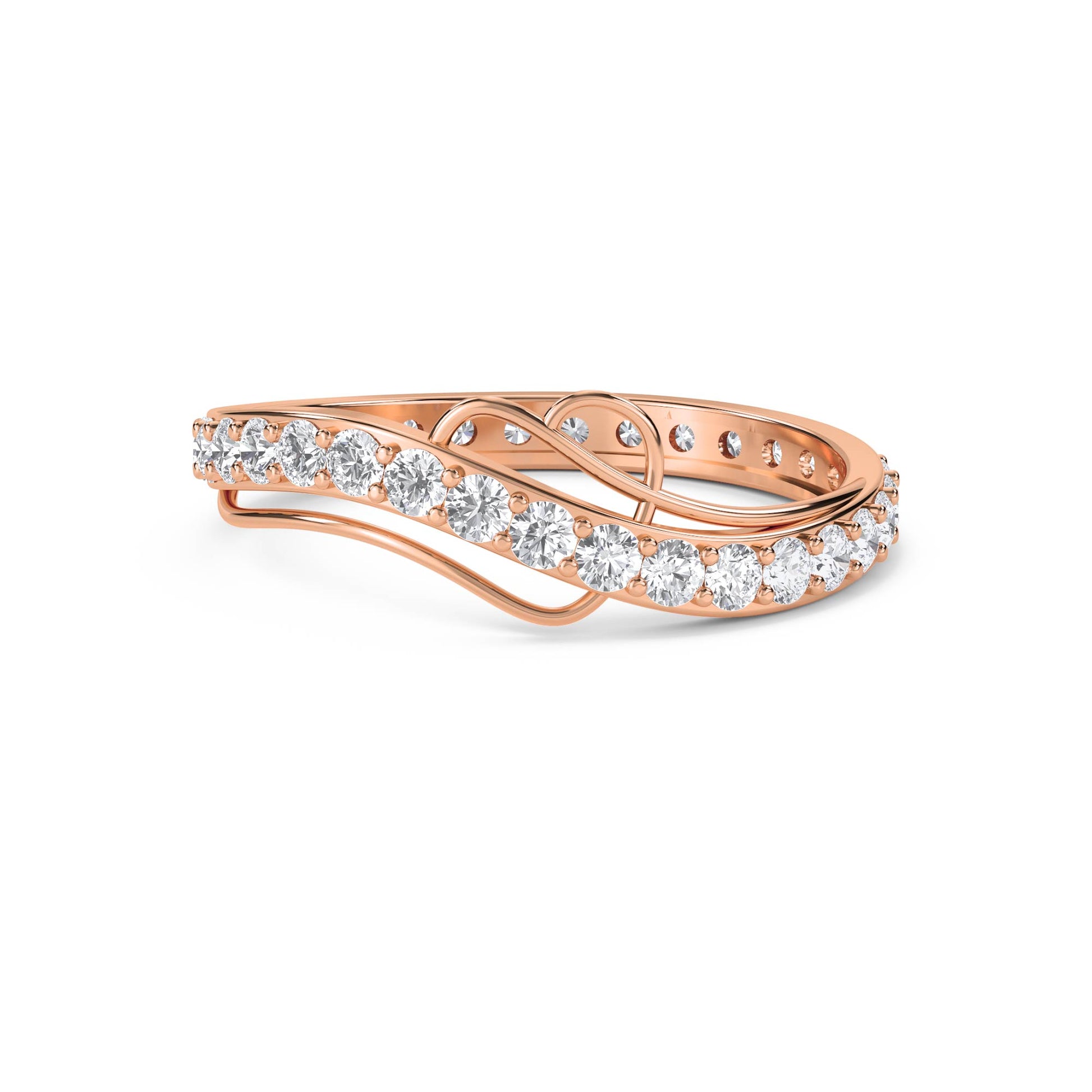 Sculptural Wave Diamond Ring - Rose Gold - Pose 1