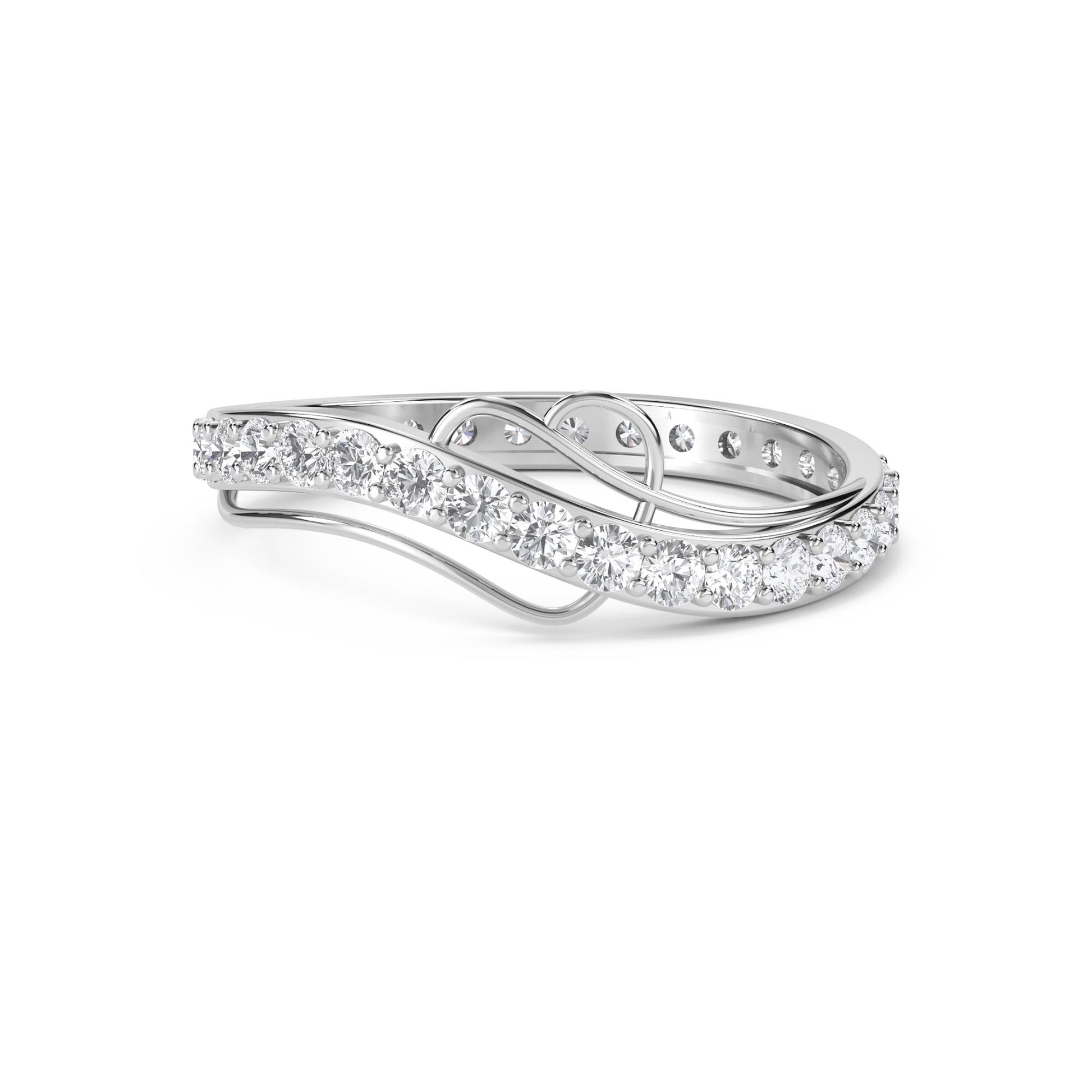 Sculptural Wave Diamond Ring - White Gold - Pose 1