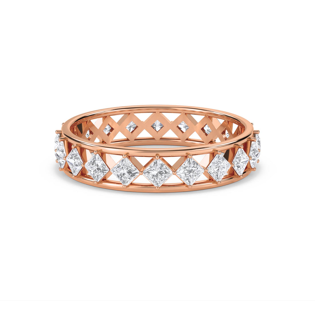 Princess Cut Diamond Lattice Eternity Ring - Rose Gold - Pose 1