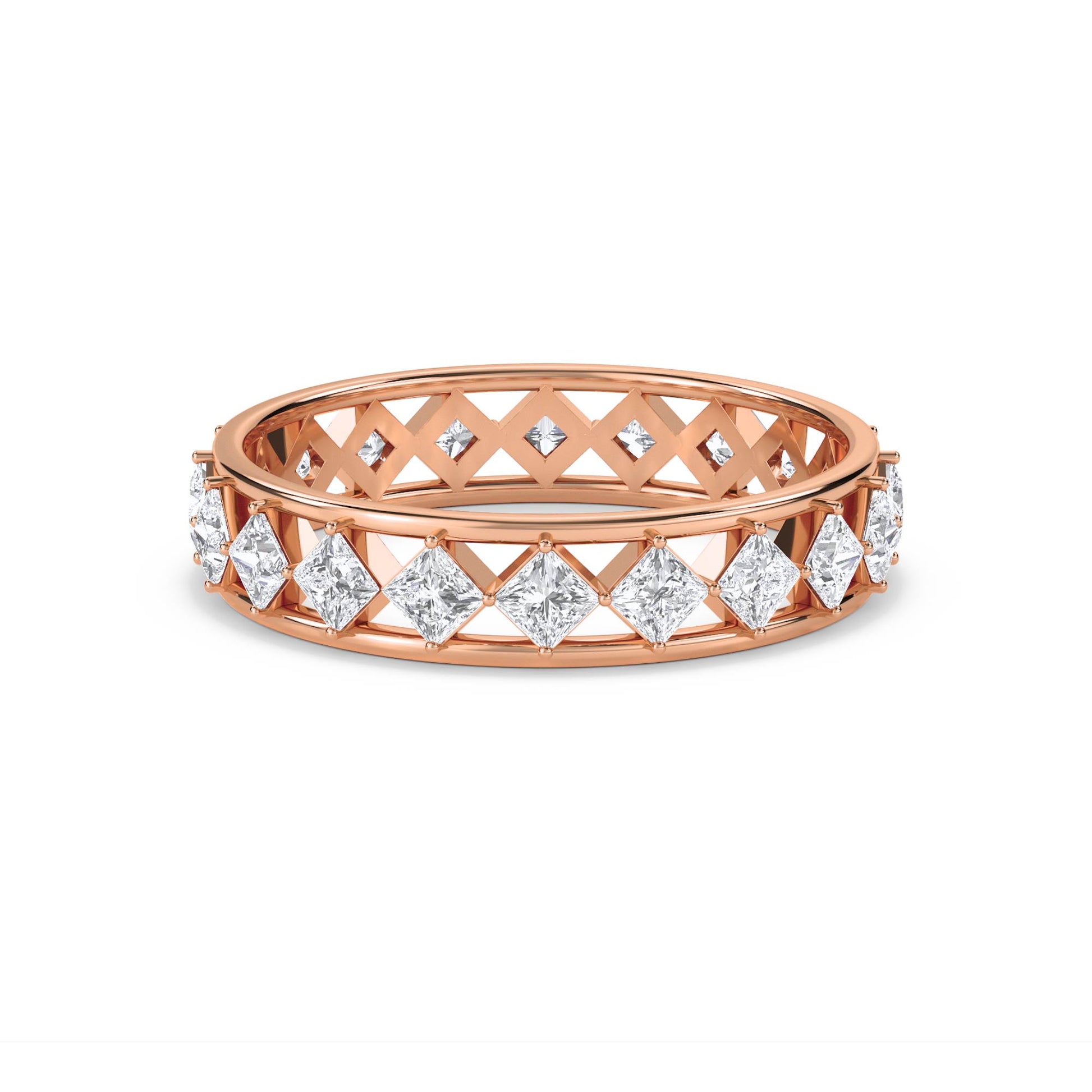 Princess Cut Diamond Lattice Eternity Ring - Rose Gold - Pose 1