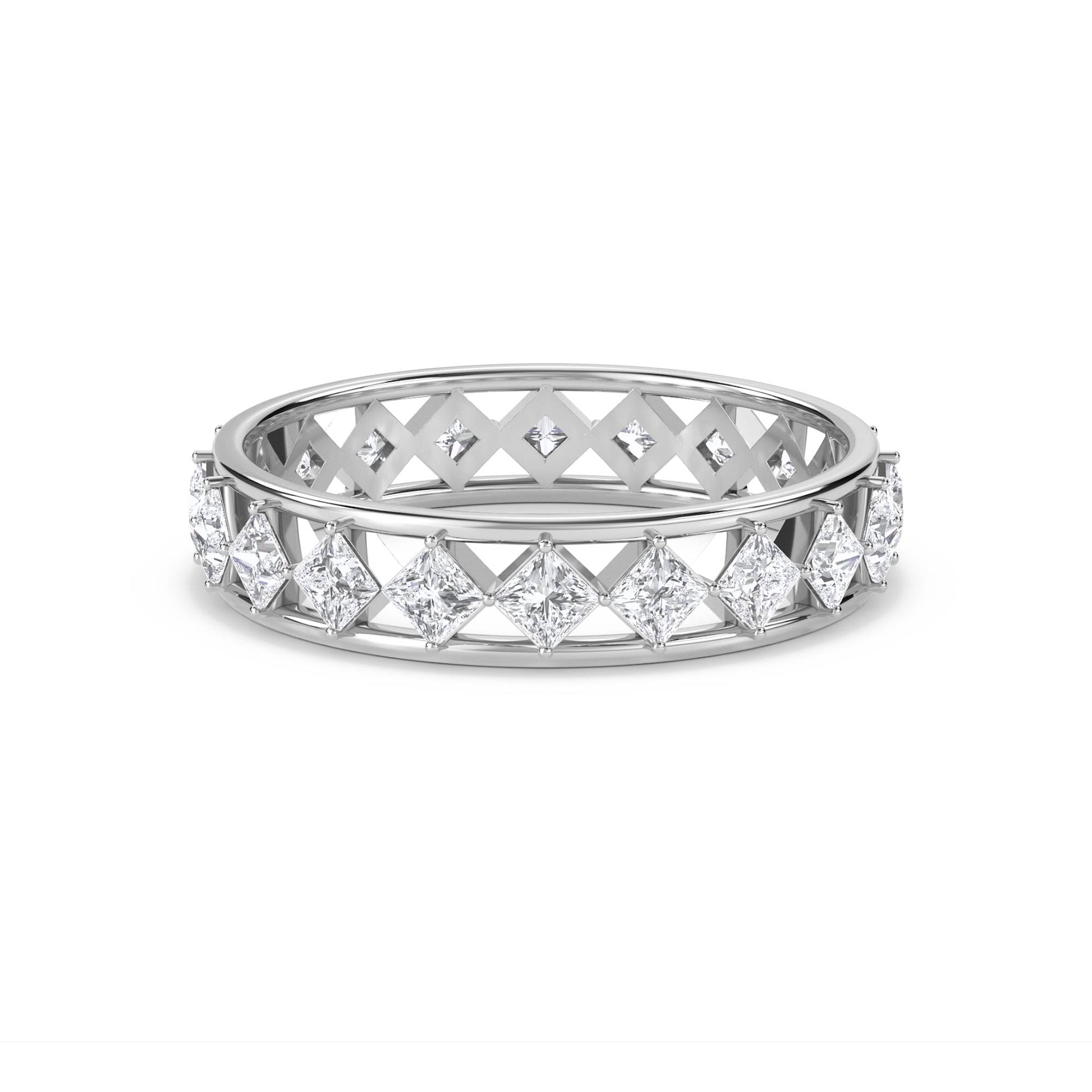 Princess Cut Diamond Lattice Eternity Ring - White Gold - Pose 1