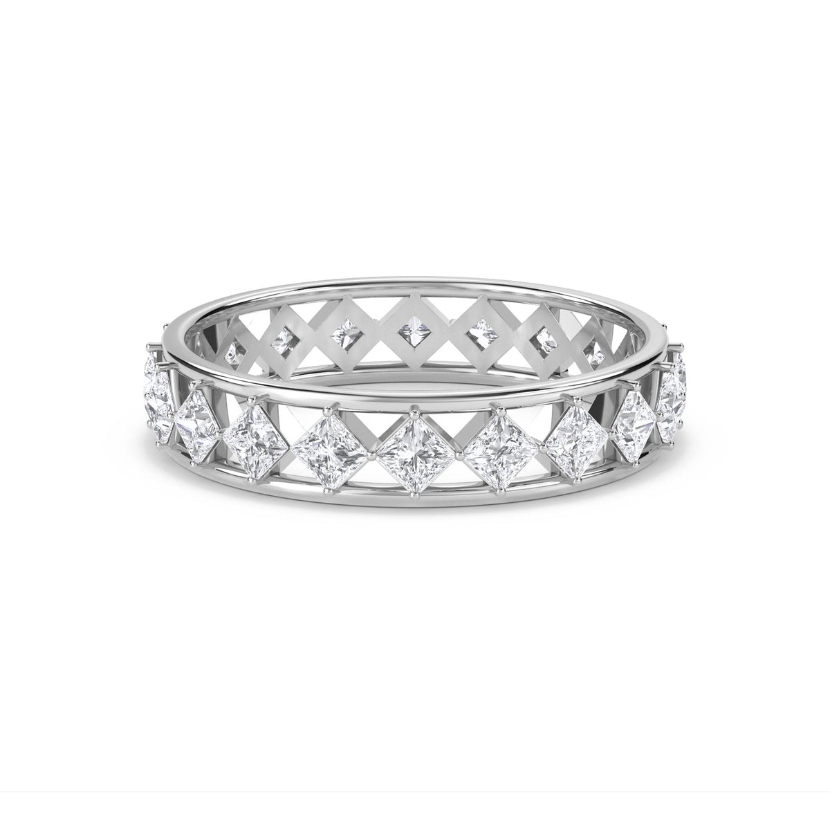Princess Cut Lattice Diamond Eternity Ring (Silver) - image 1