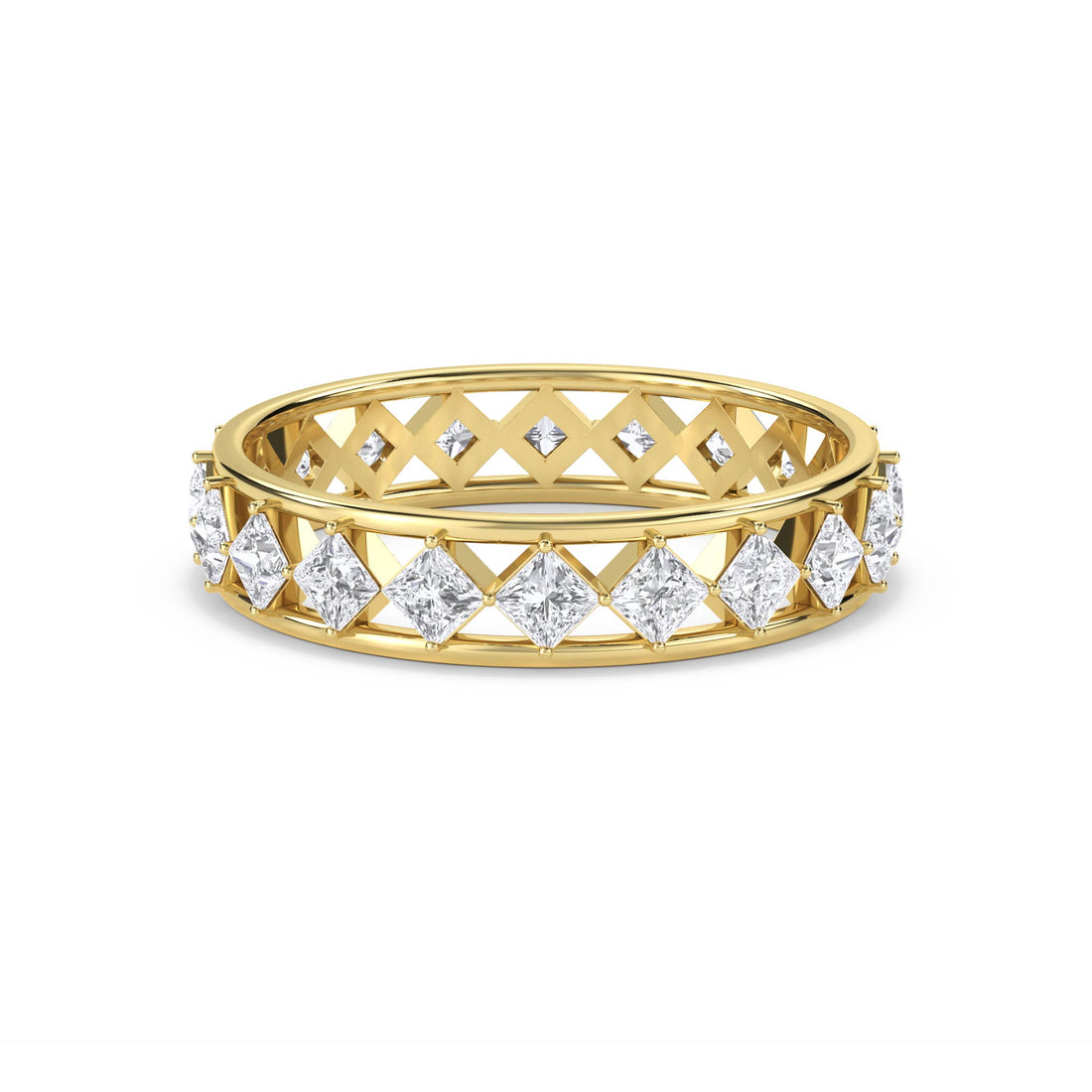 Princess Cut Diamond Lattice Eternity Ring - Yellow Gold - Pose 1