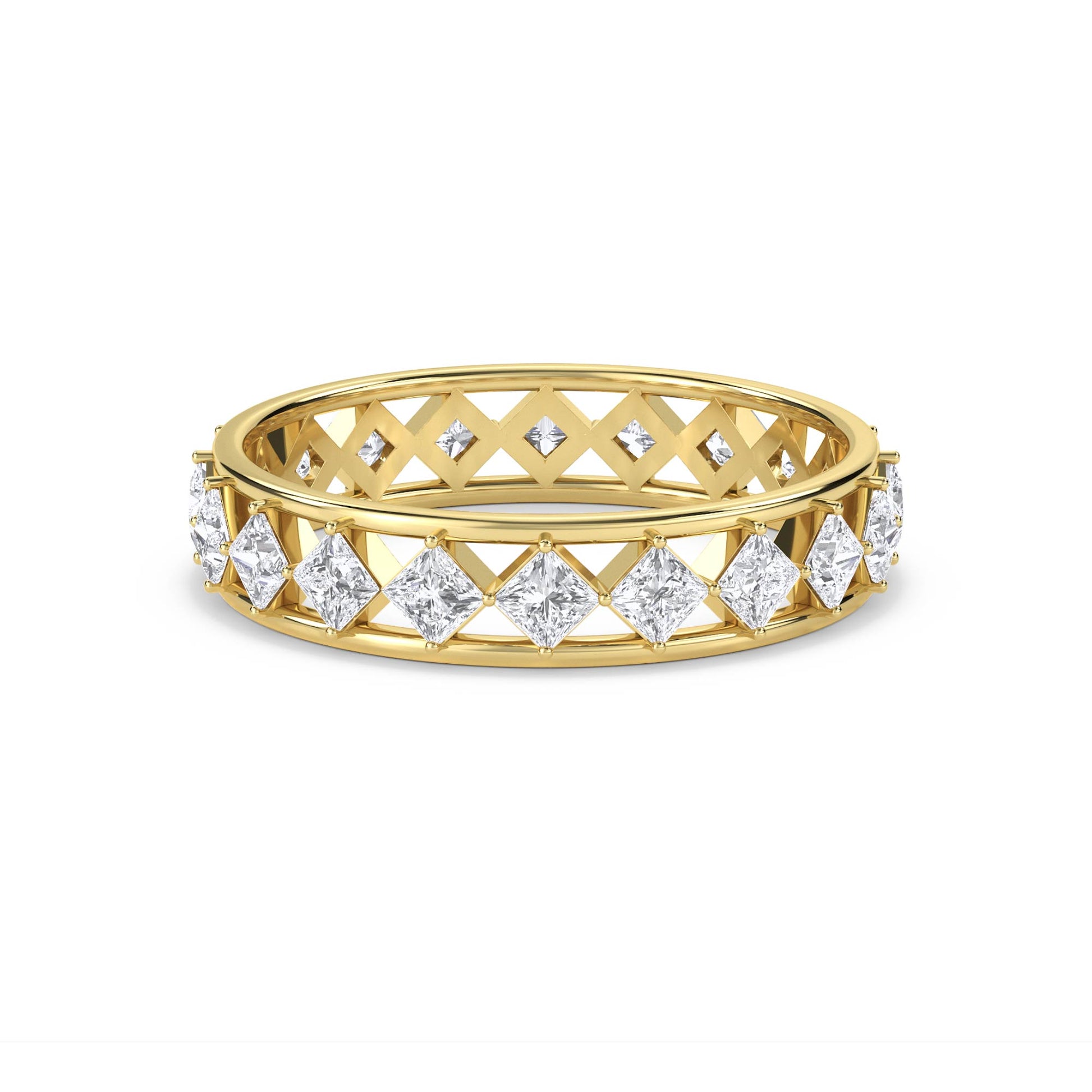 Princess Cut Diamond Lattice Eternity Ring - Yellow Gold - Pose 1