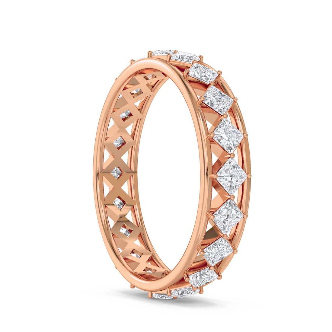 Princess Cut Diamond Lattice Eternity Ring - Rose Gold - Pose 2