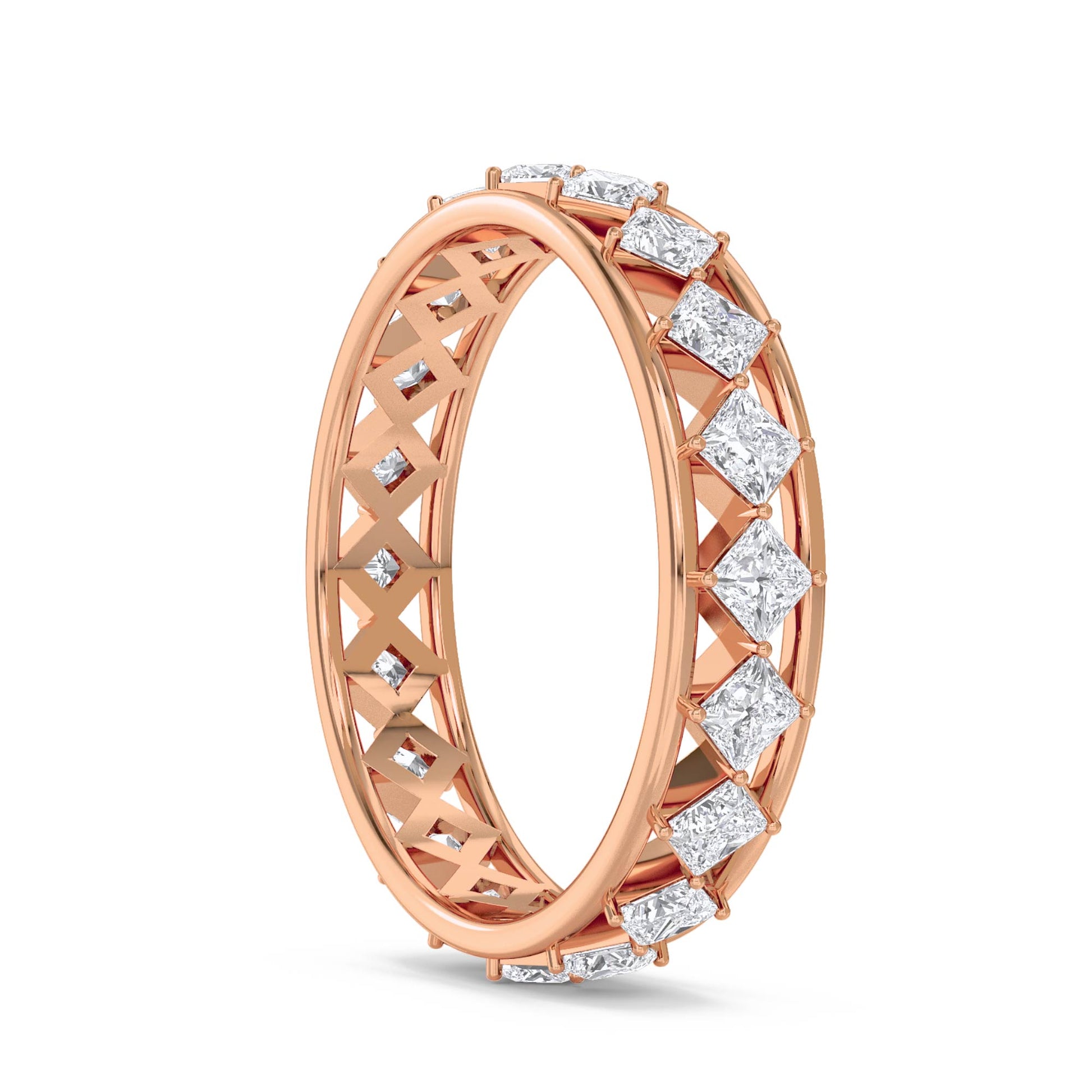 Princess Cut Diamond Lattice Eternity Ring - Rose Gold - Pose 2