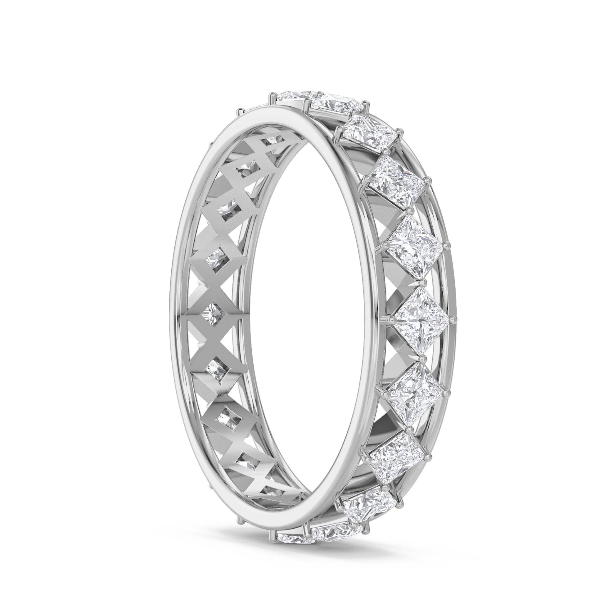 Princess Cut Diamond Lattice Eternity Ring - White Gold - Pose 2