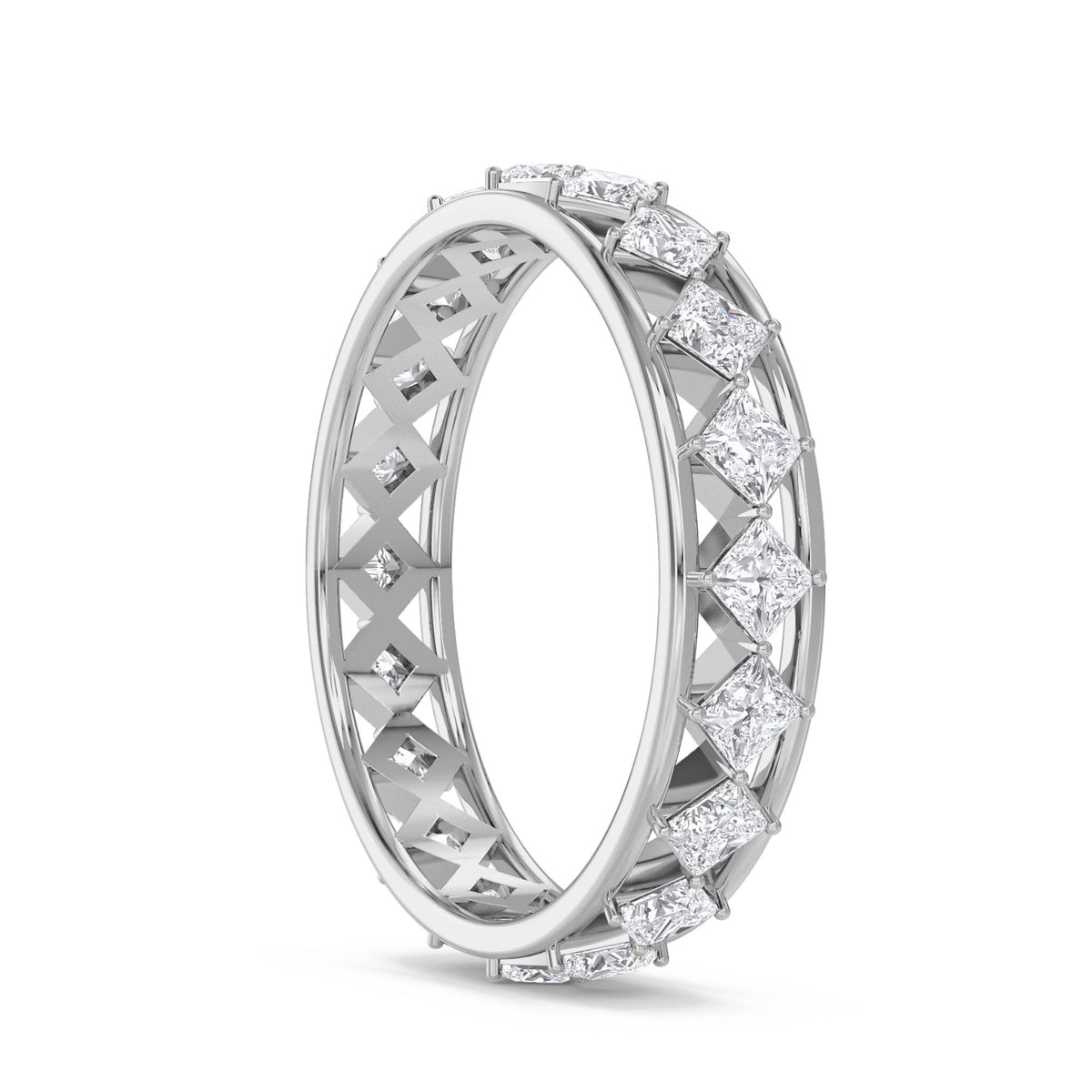 Princess Cut Lattice Diamond Eternity Ring (Silver) - image 2