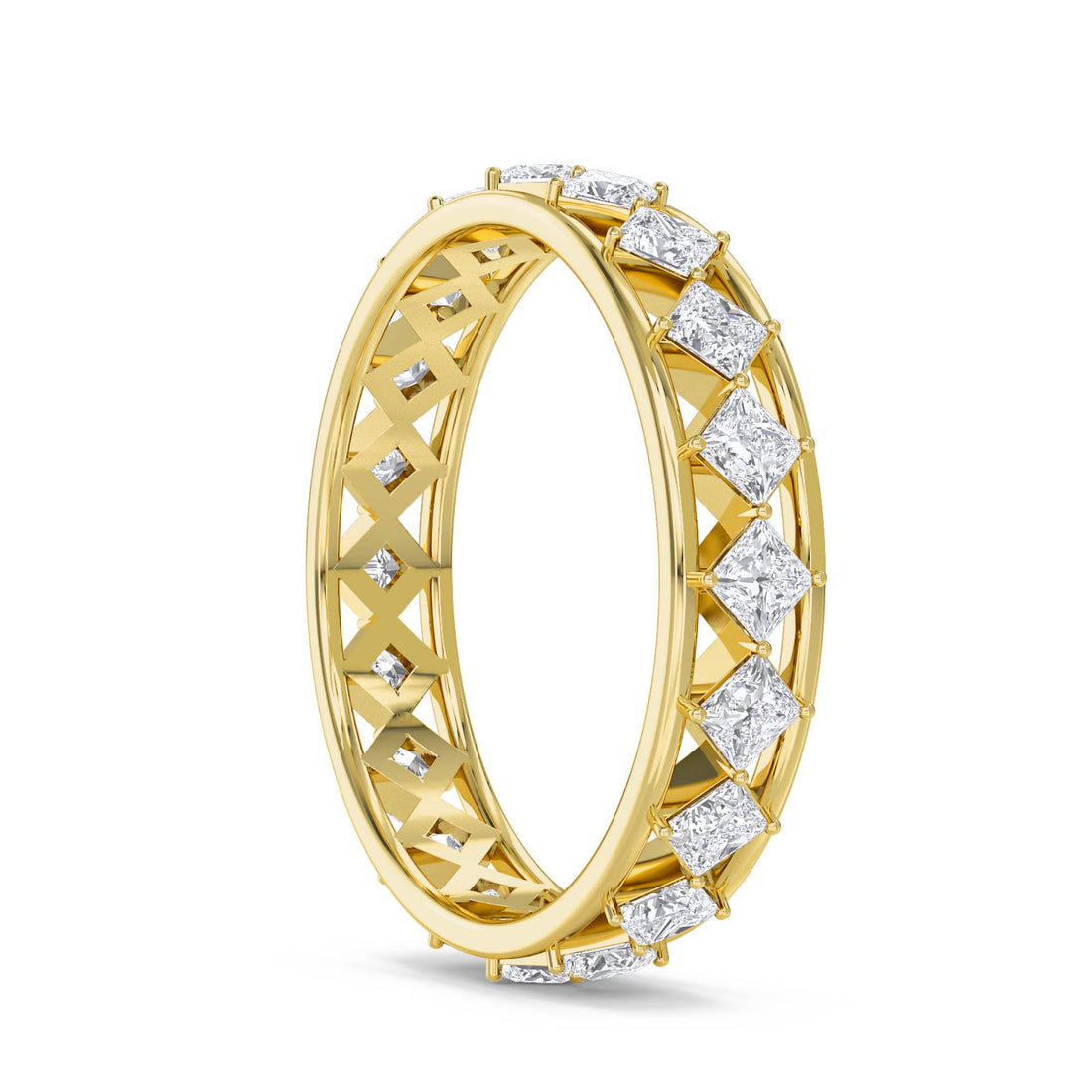 Princess Cut Diamond Lattice Eternity Ring - Yellow Gold - Pose 2