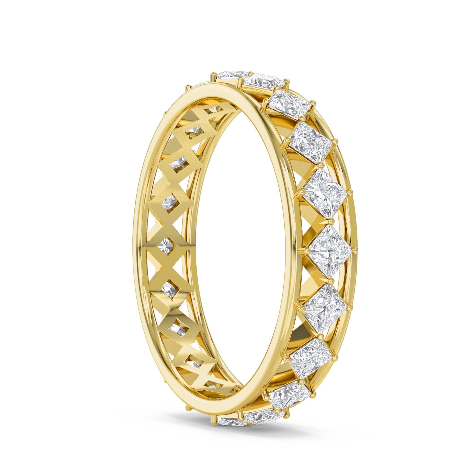 Princess Cut Diamond Lattice Eternity Ring - Yellow Gold - Pose 2