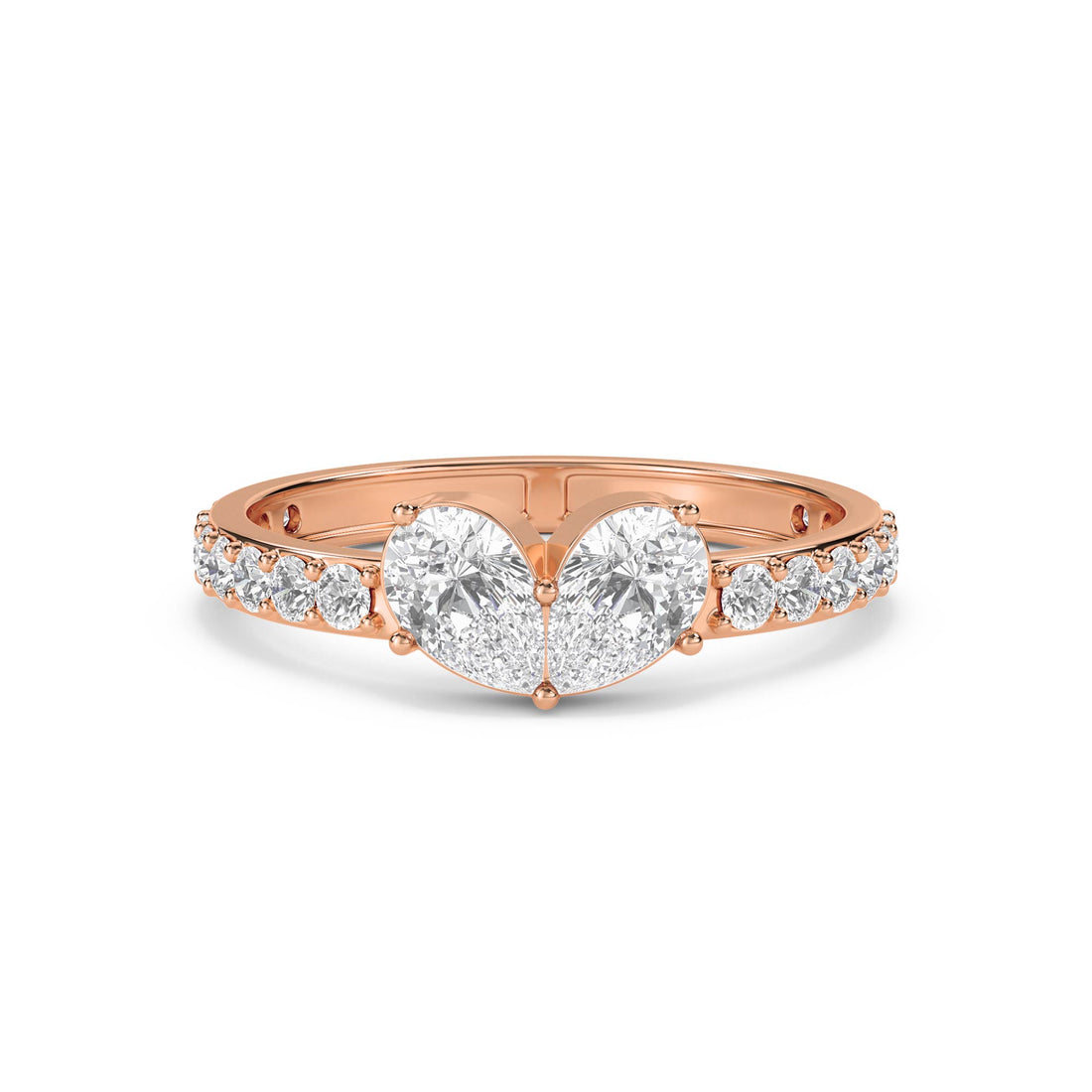Heart Cluster Ring with Pavé Shoulders - Rose Gold - Pose 1