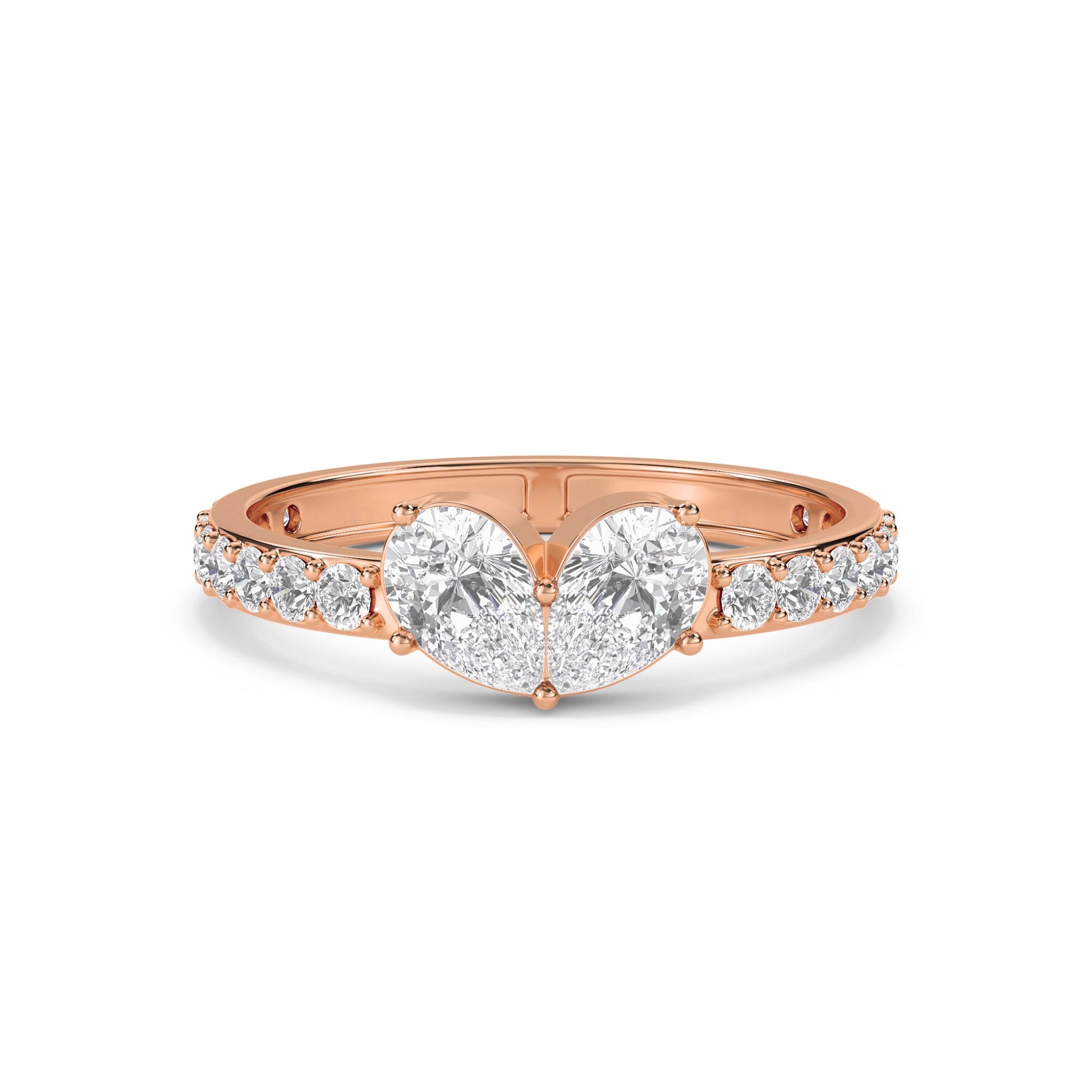 Heart Cluster Ring with Pavé Shoulders - Rose Gold - Pose 1