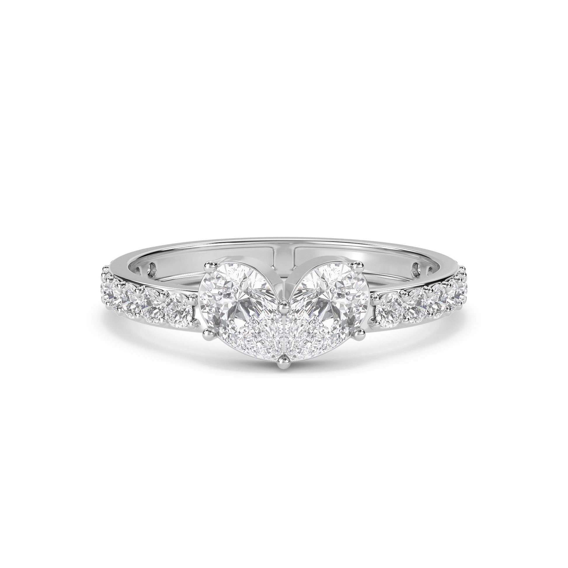 Heart Cluster Ring with Pavé Shoulders - White Gold - Pose 1