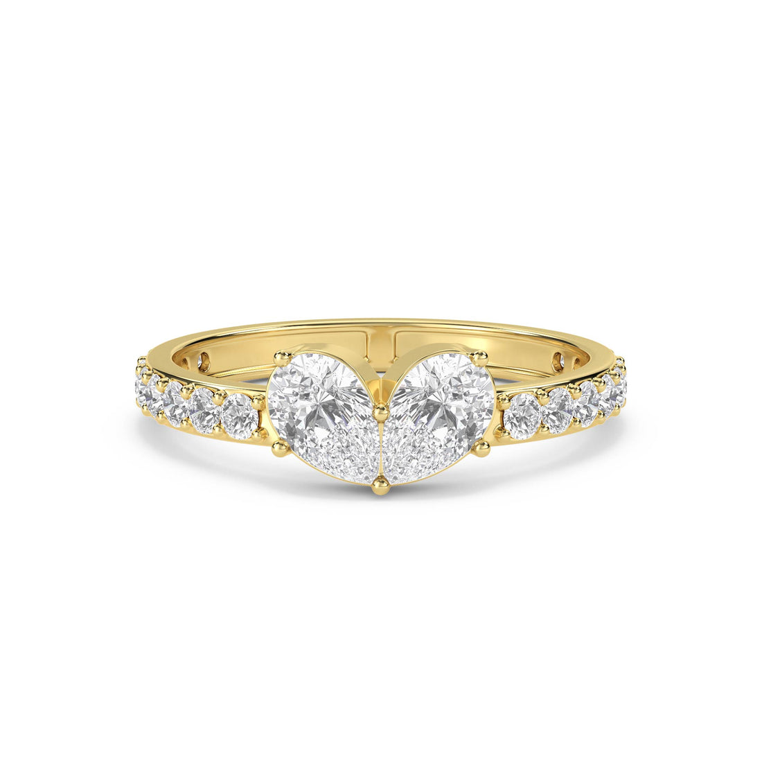 Heart Cluster Ring with Pavé Shoulders - Yellow Gold - Pose 1