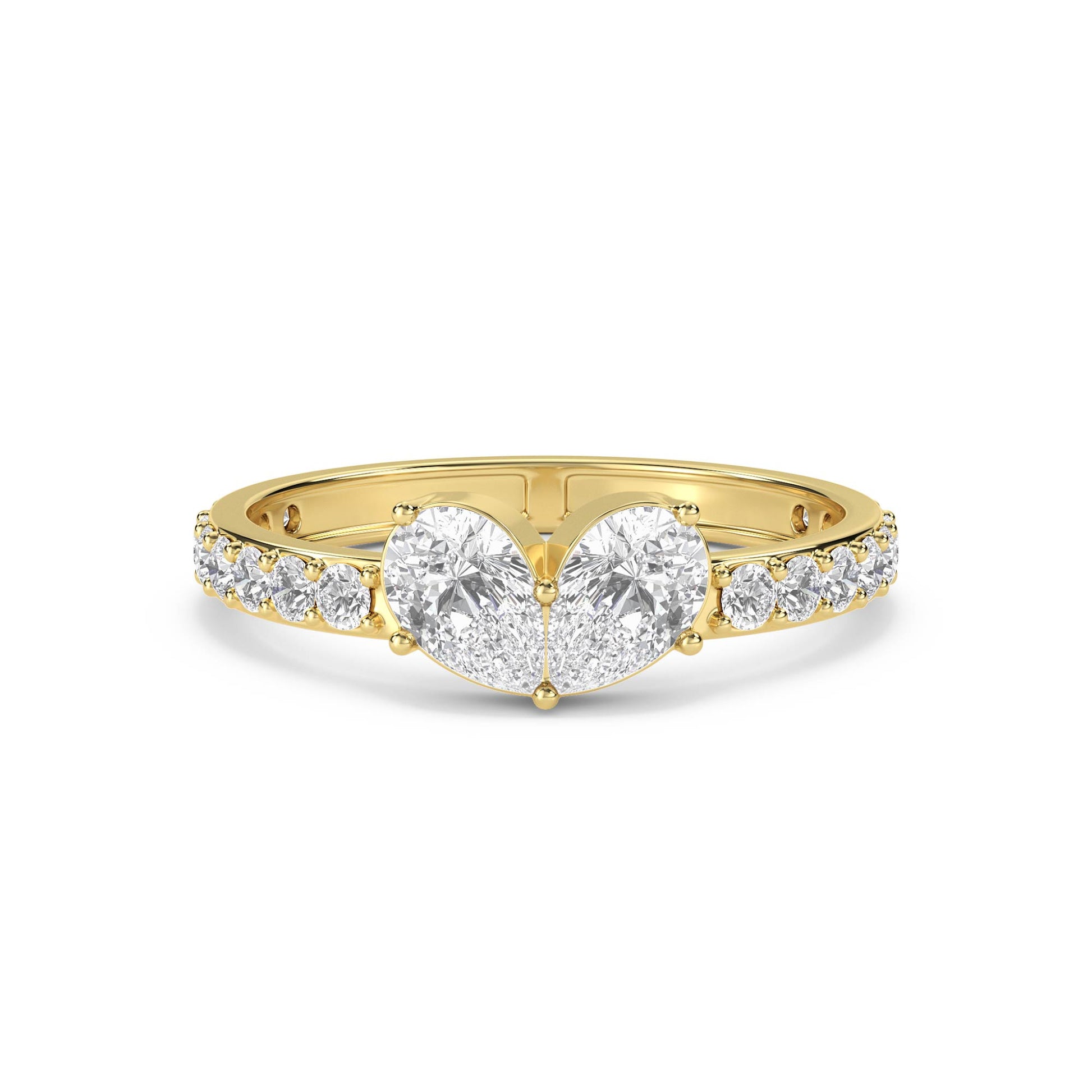 Heart Cluster Ring with Pavé Shoulders - Yellow Gold - Pose 1