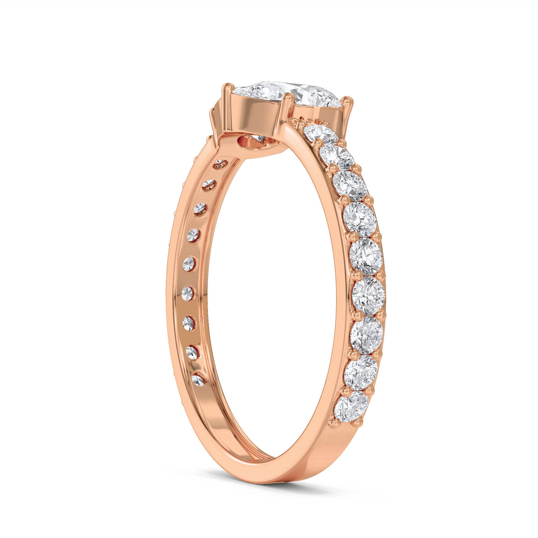 Heart Cluster Ring with Pavé Shoulders - Rose Gold - Pose 2