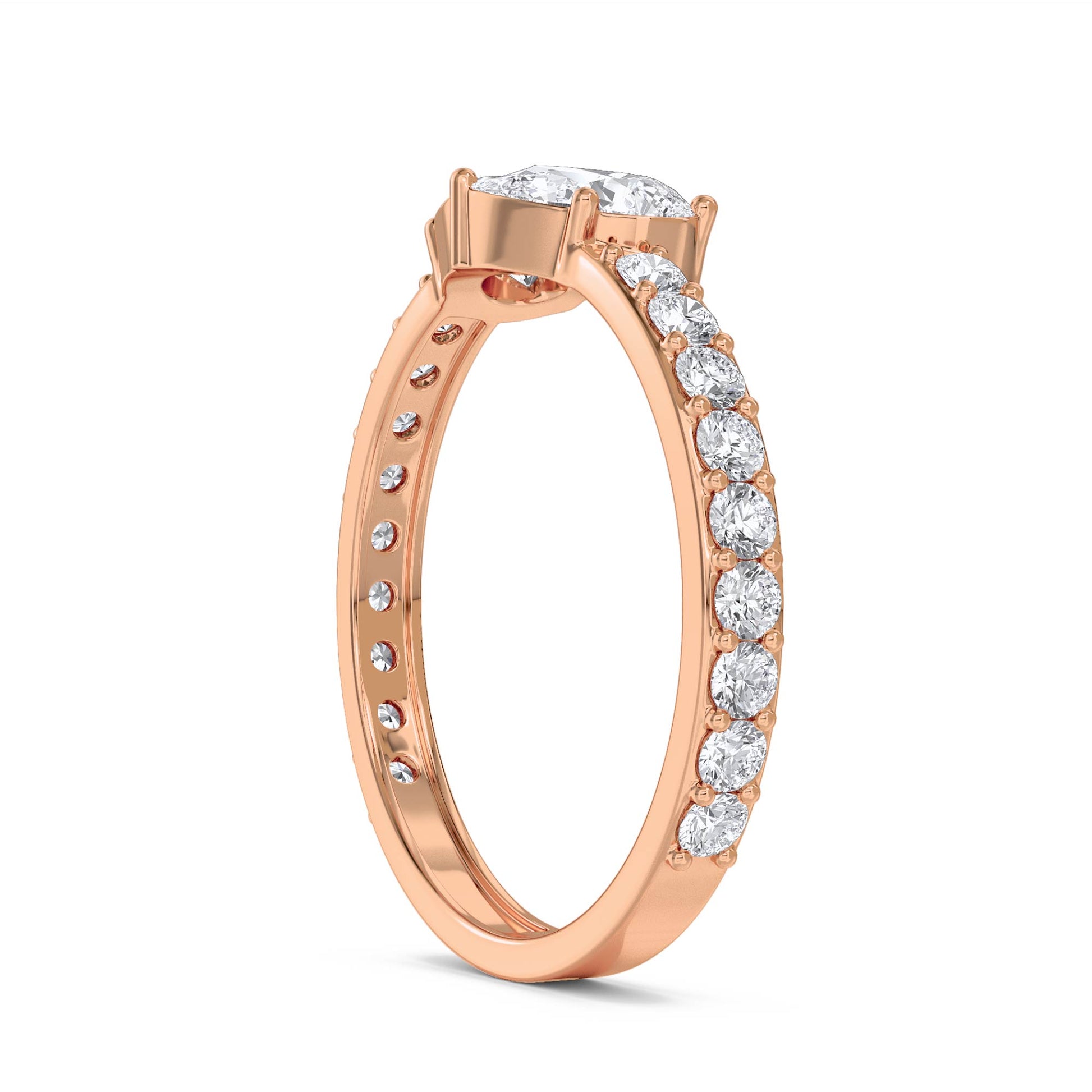 Heart Cluster Ring with Pavé Shoulders - Rose Gold - Pose 2