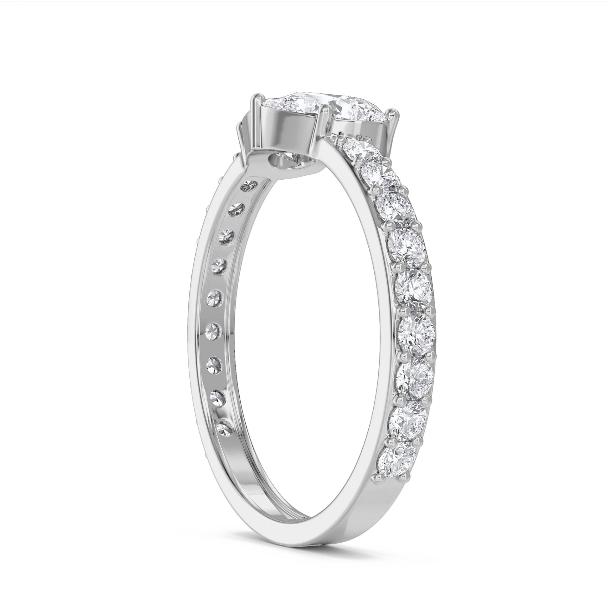 Heart Cluster Ring with Pavé Shoulders - White Gold - Pose 2