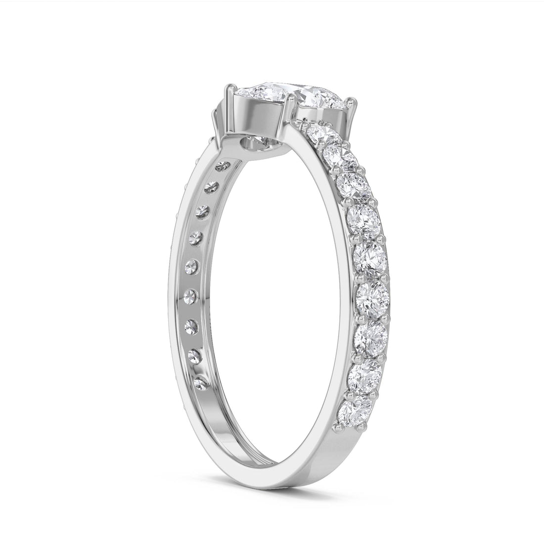 Lab Grown Diamond Heart Cluster Ring with Pavé Shoulders (Silver) - image 1