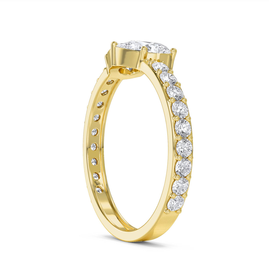Heart Cluster Ring with Pavé Shoulders - Yellow Gold - Pose 2