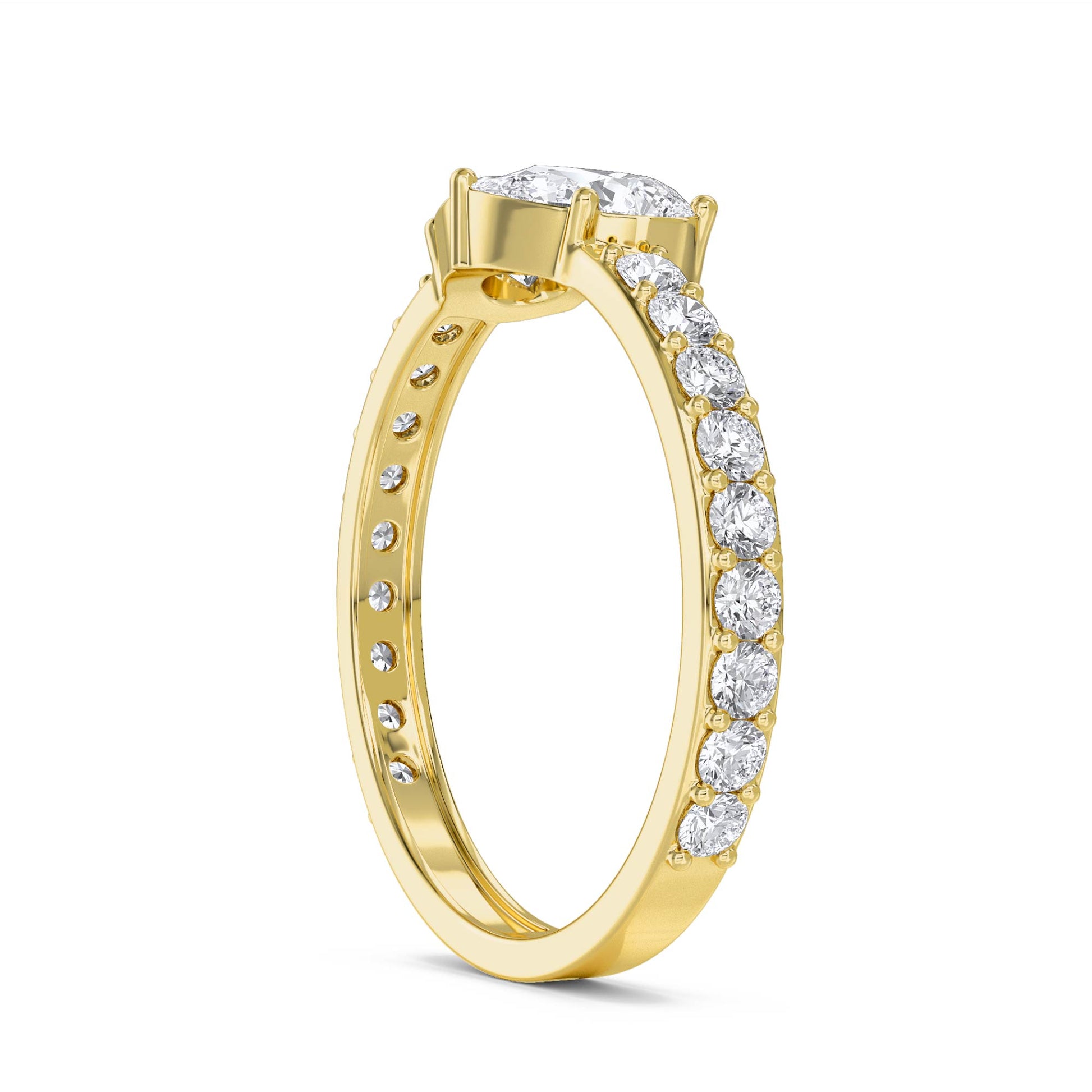 Heart Cluster Ring with Pavé Shoulders - Yellow Gold - Pose 2