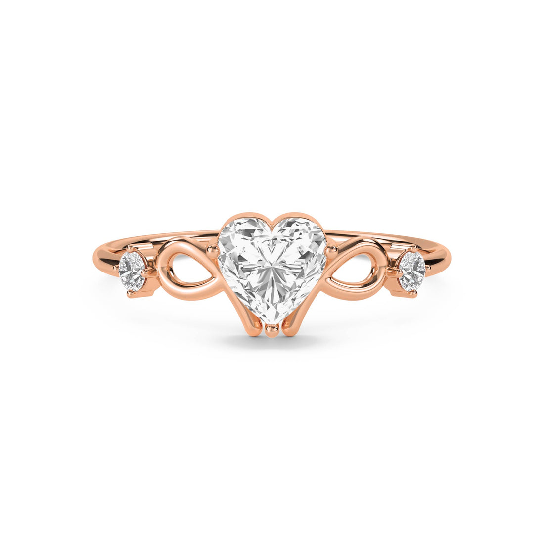 Heart Diamond Ring with Infinity Shoulders - Rose Gold - Pose 1