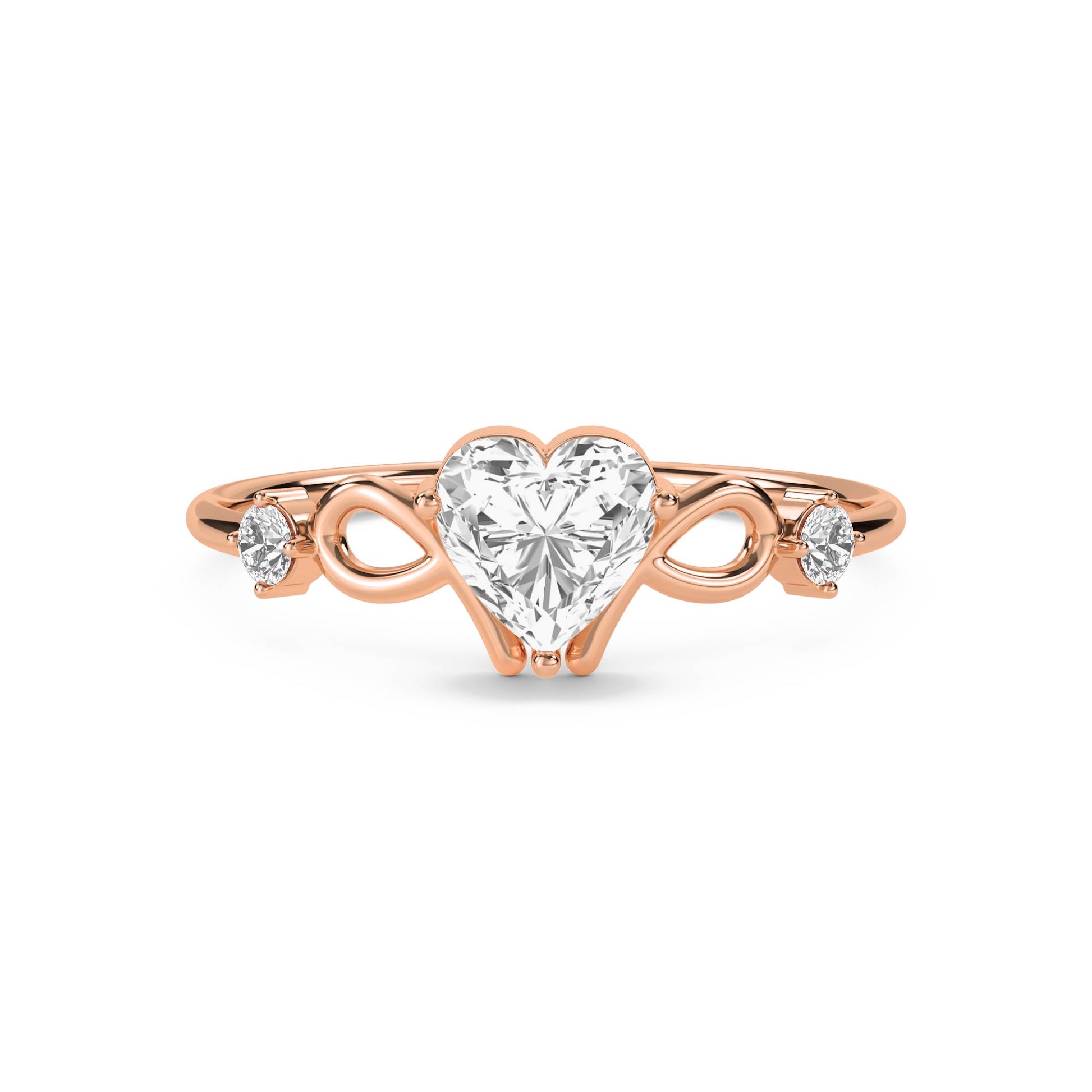 Heart Diamond Ring with Infinity Shoulders - Rose Gold - Pose 1