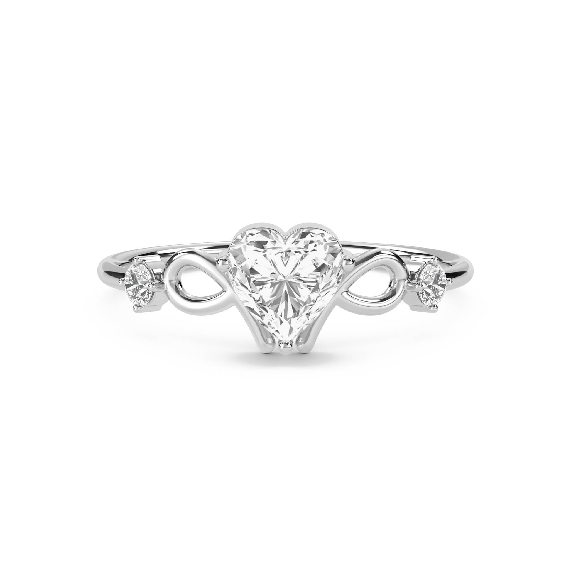 Heart Diamond Ring with Infinity Shoulders - White Gold - Pose 1