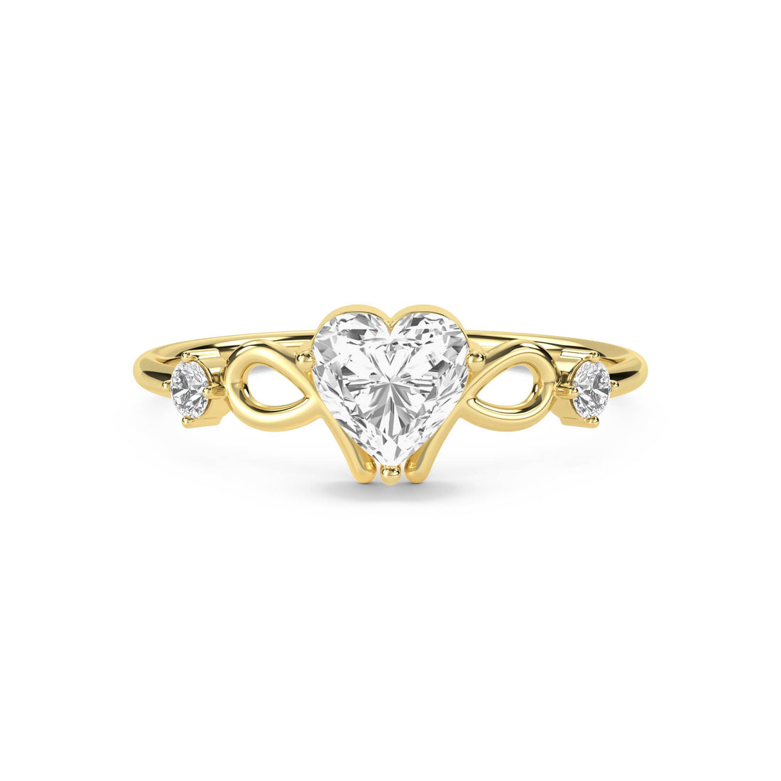 Heart Diamond Ring with Infinity Shoulders - Yellow Gold - Pose 1