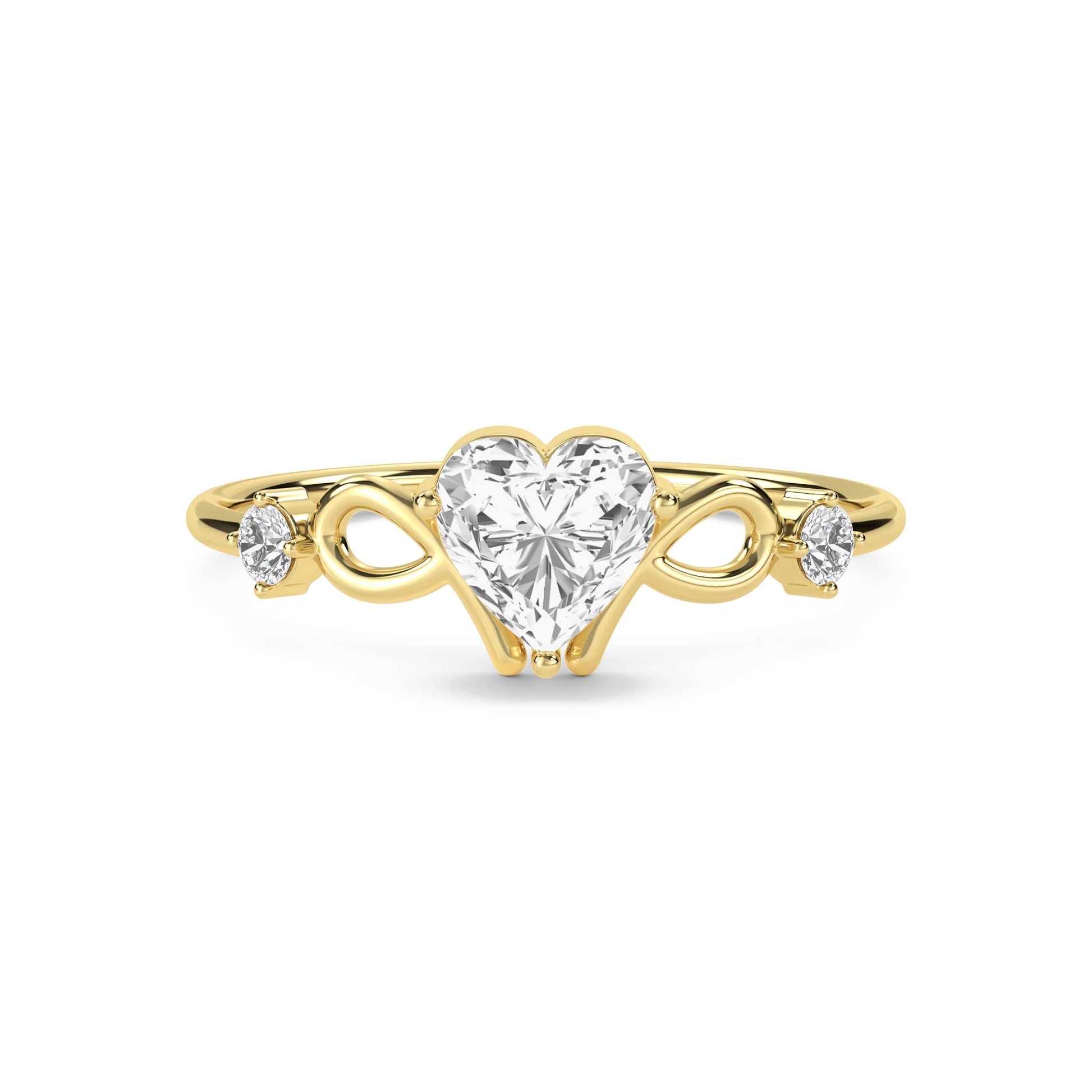 Heart Diamond Ring with Infinity Shoulders - Yellow Gold - Pose 1