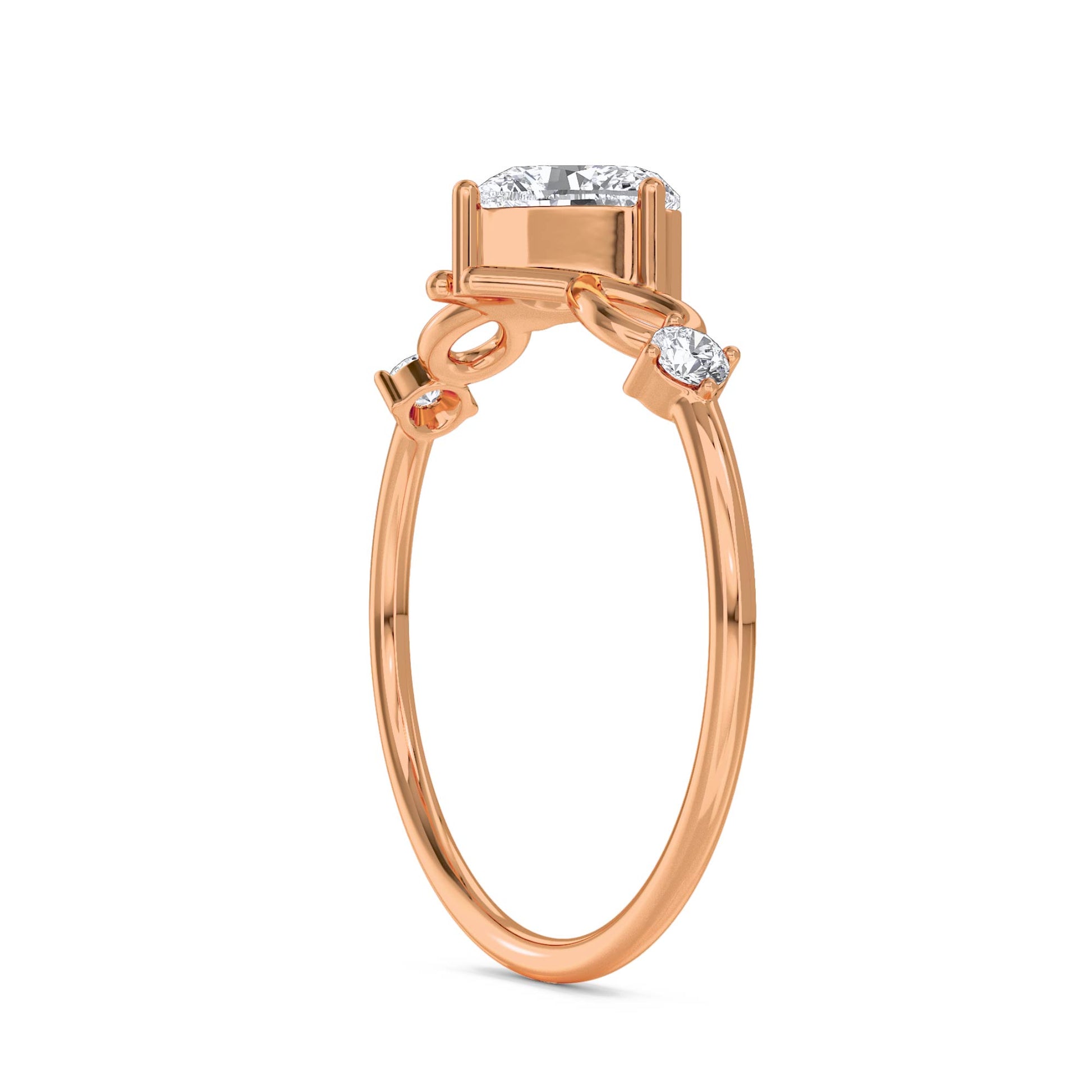 Heart Diamond Ring with Infinity Shoulders - Rose Gold - Pose 2