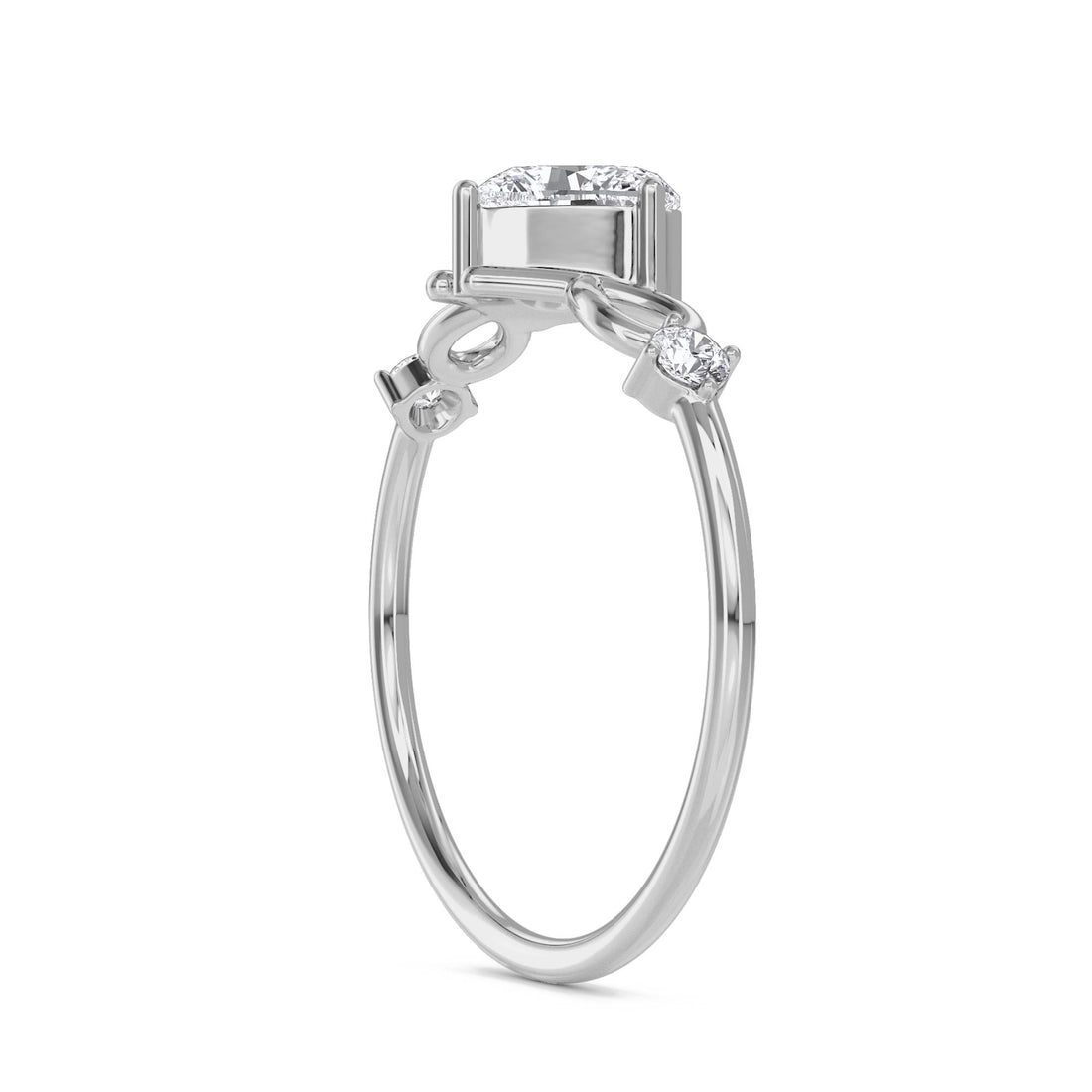 Heart Diamond Ring with Infinity Shoulders (Silver) - image 1