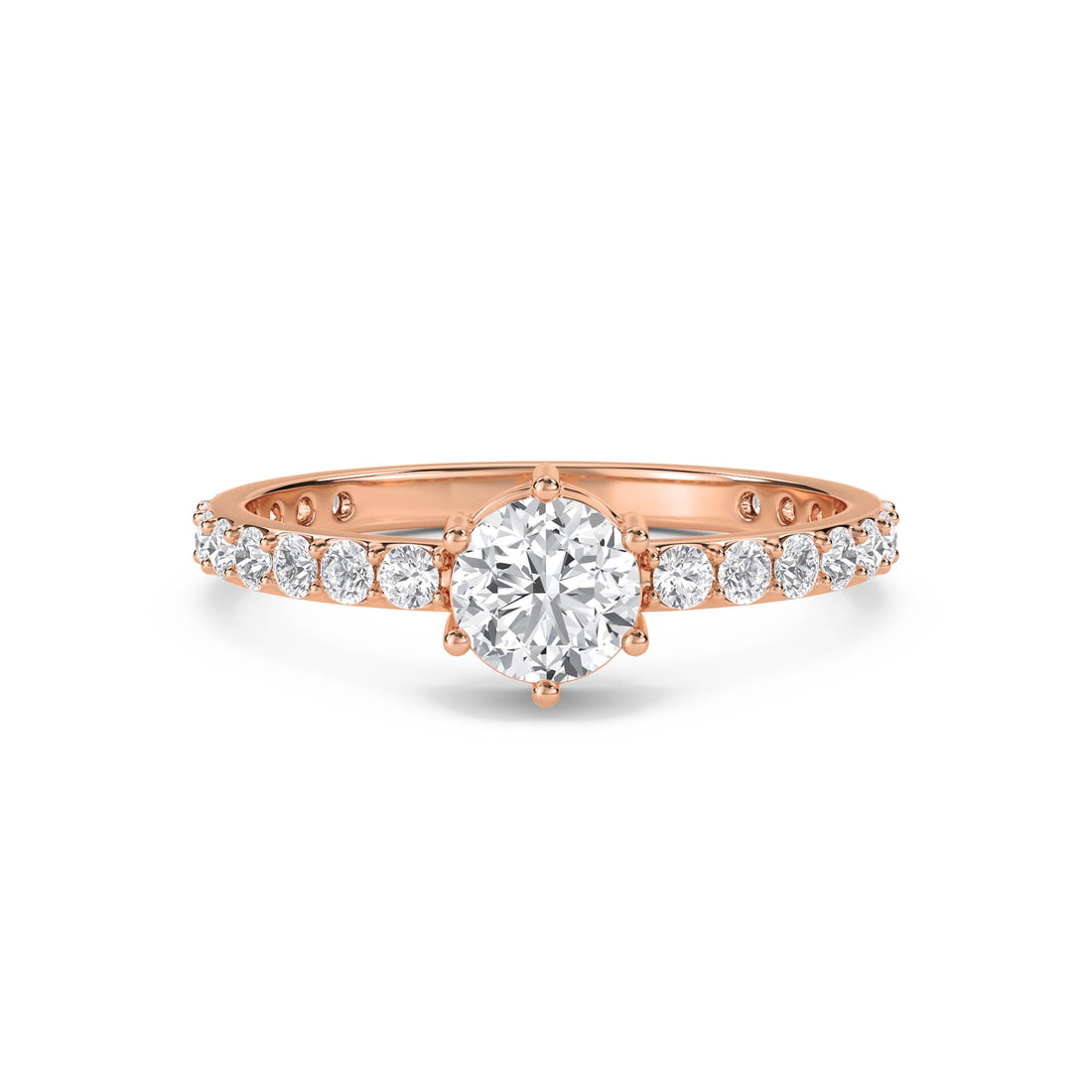 Diamond Solitaire Ring with Pavé Band - Rose Gold - Pose 1