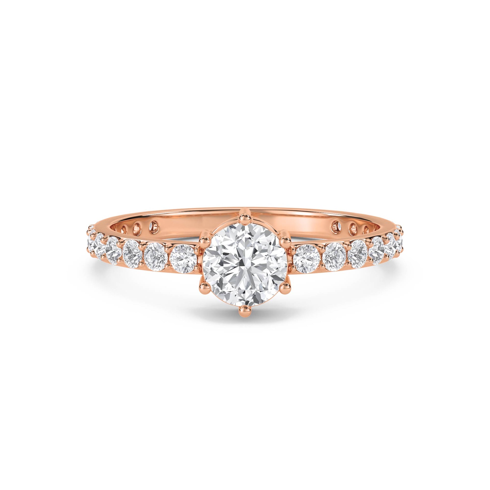 Diamond Solitaire Ring with Pavé Band - Rose Gold - Pose 1