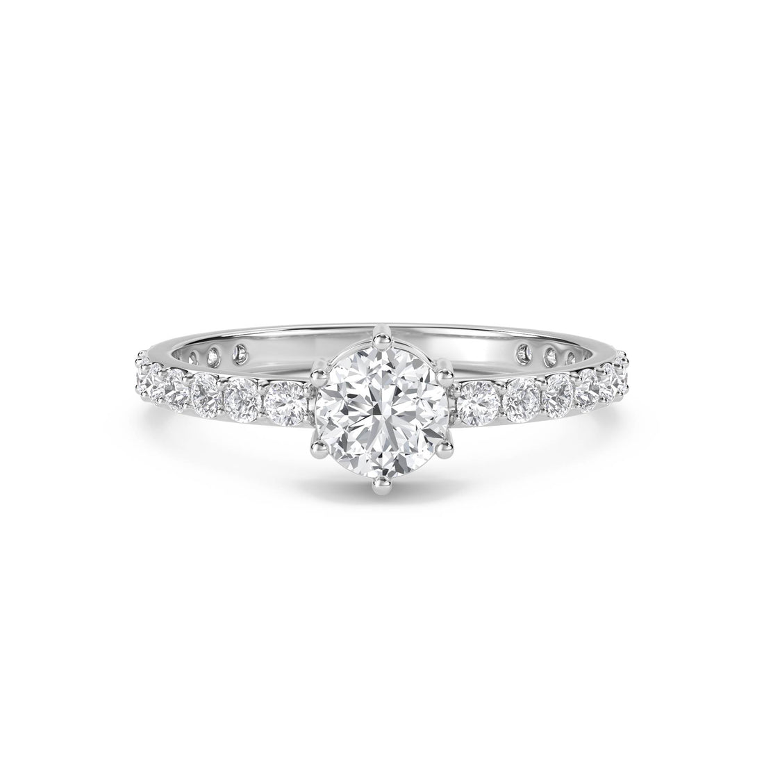 Diamond Solitaire Ring with Pavé Band - White Gold - Pose 1