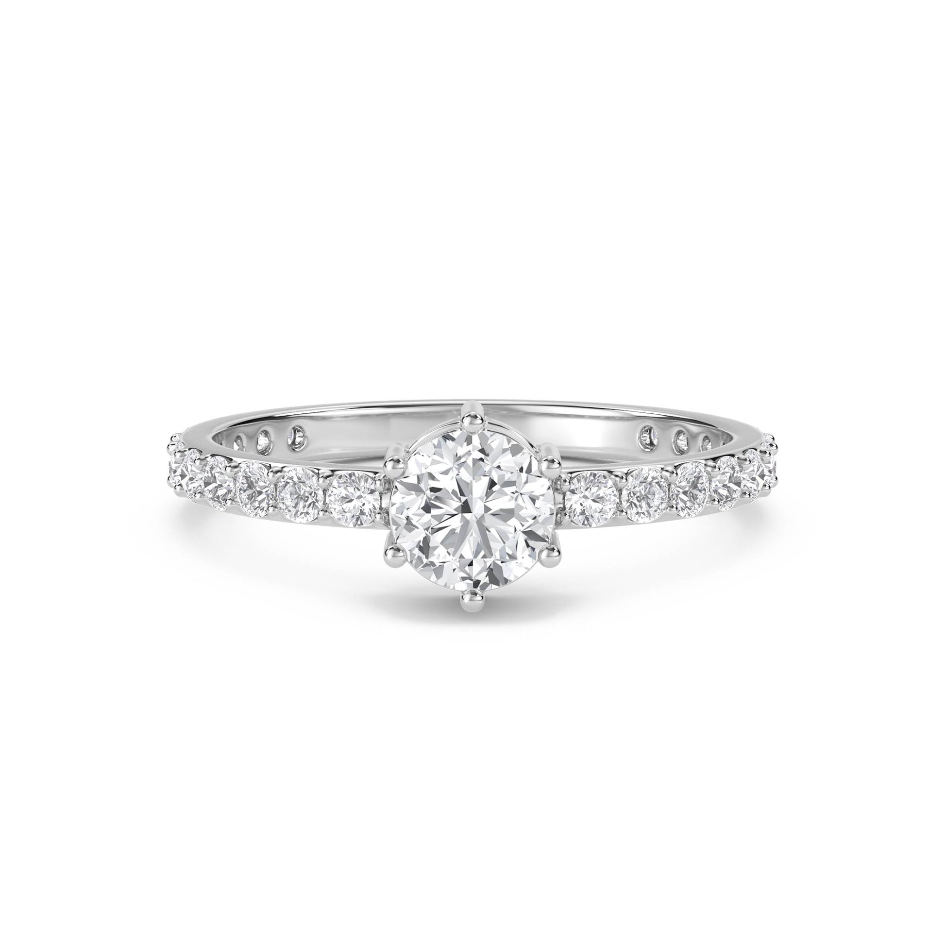 Diamond Solitaire Ring with Pavé Band (Silver) - image 1