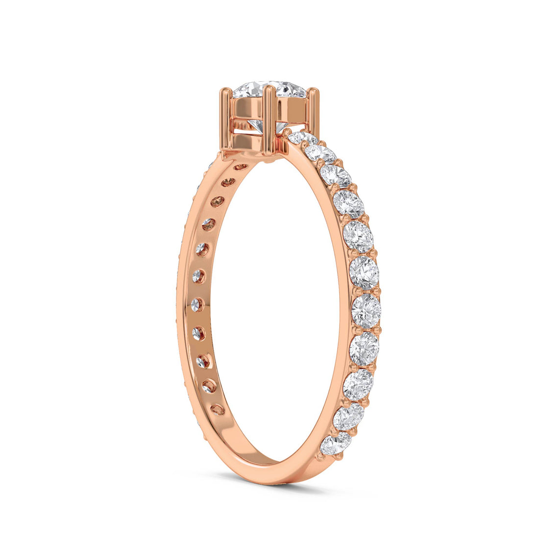 Diamond Solitaire Ring with Pavé Band - Rose Gold - Pose 2