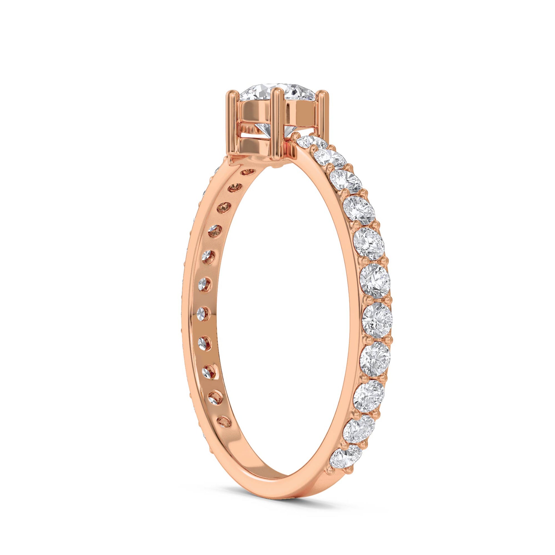 Diamond Solitaire Ring with Pavé Band - Rose Gold - Pose 2