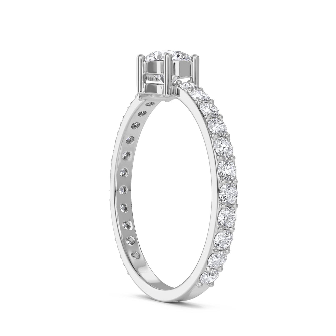 Diamond Solitaire Ring with Pavé Band (Silver) - image 1