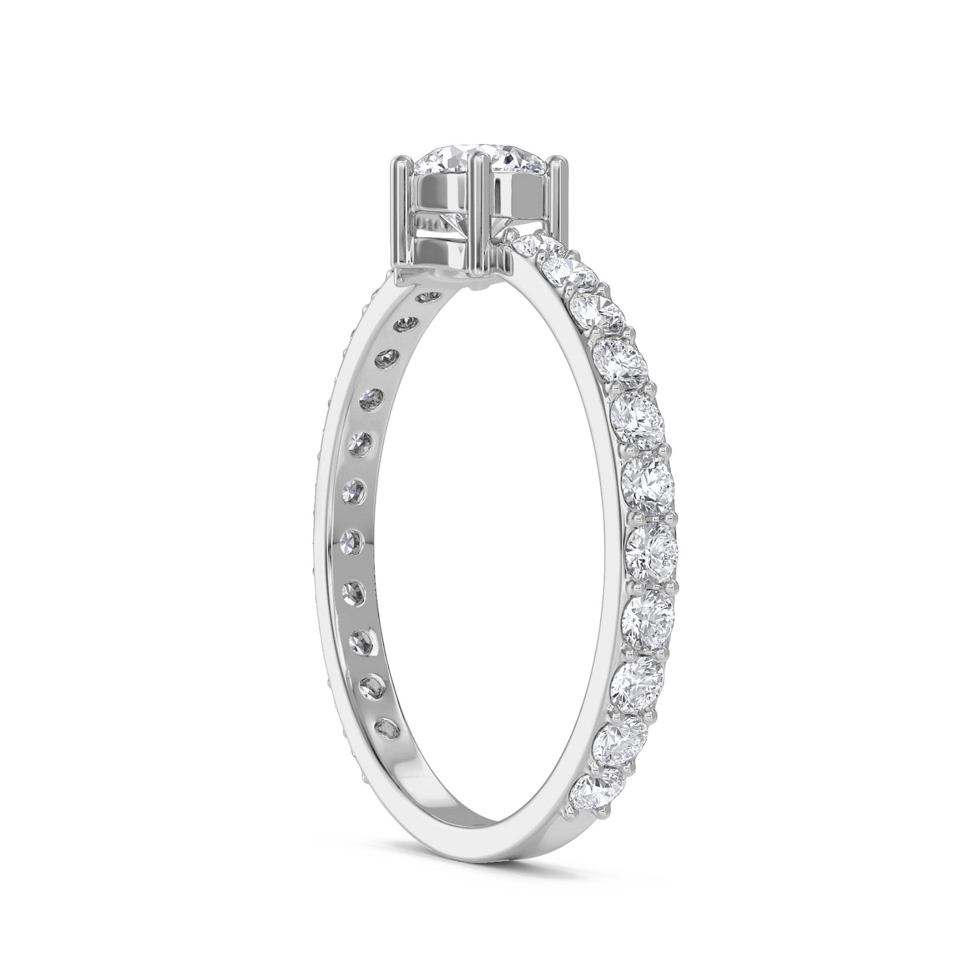 Diamond Solitaire Ring with Pavé Band (Silver) - image 2