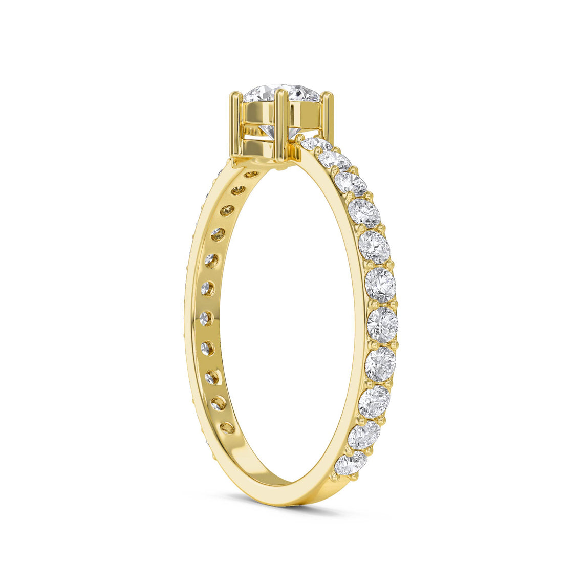 Diamond Solitaire Ring with Pavé Band - Yellow Gold - Pose 2