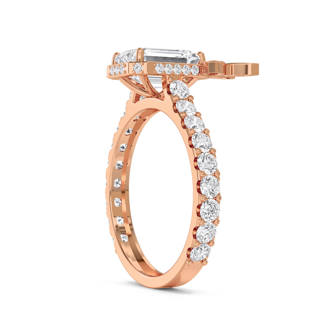 Emerald Cut Diamond Ring with Marquise Leaf Accent