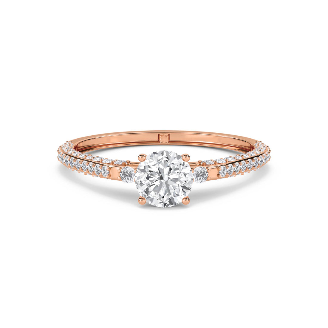 Round Diamond Ring with Baguette Detail - Rose Gold - Pose 1