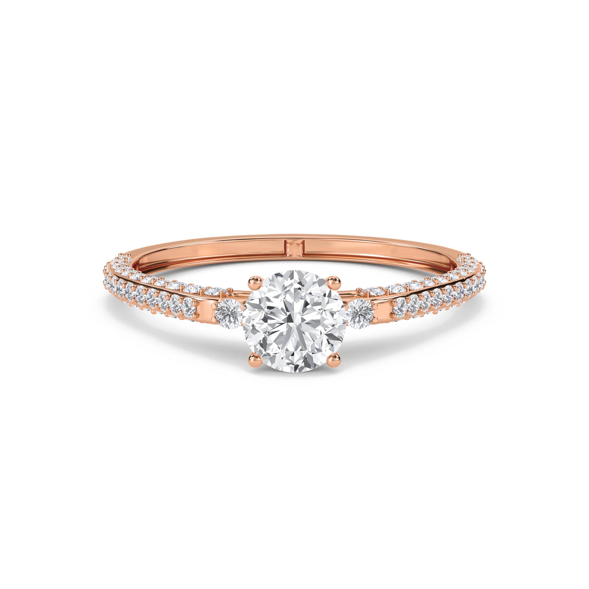 Round Diamond Ring with Baguette Detail - Rose Gold - Pose 1