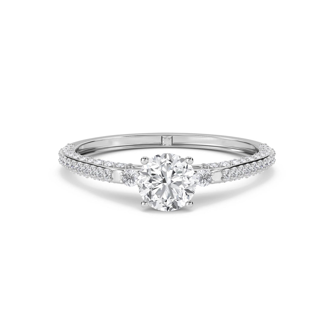 Round Solitaire Diamond Ring with Pavé Shoulders (Silver) - image 1