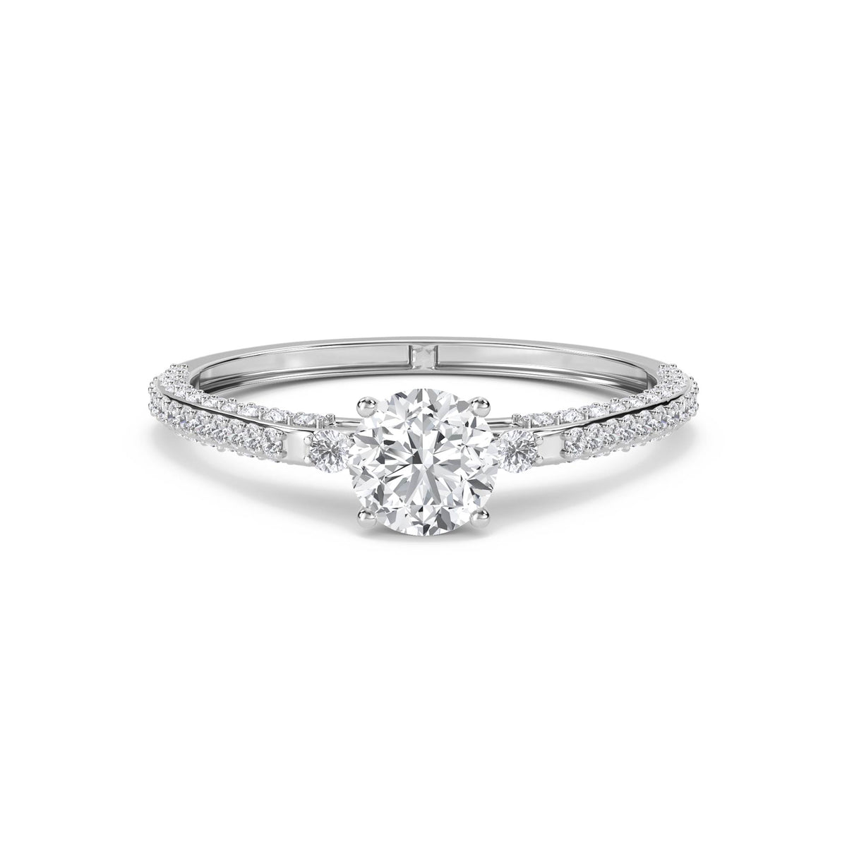 Round Solitaire Diamond Ring with Pavé Shoulders (Silver) - image 1