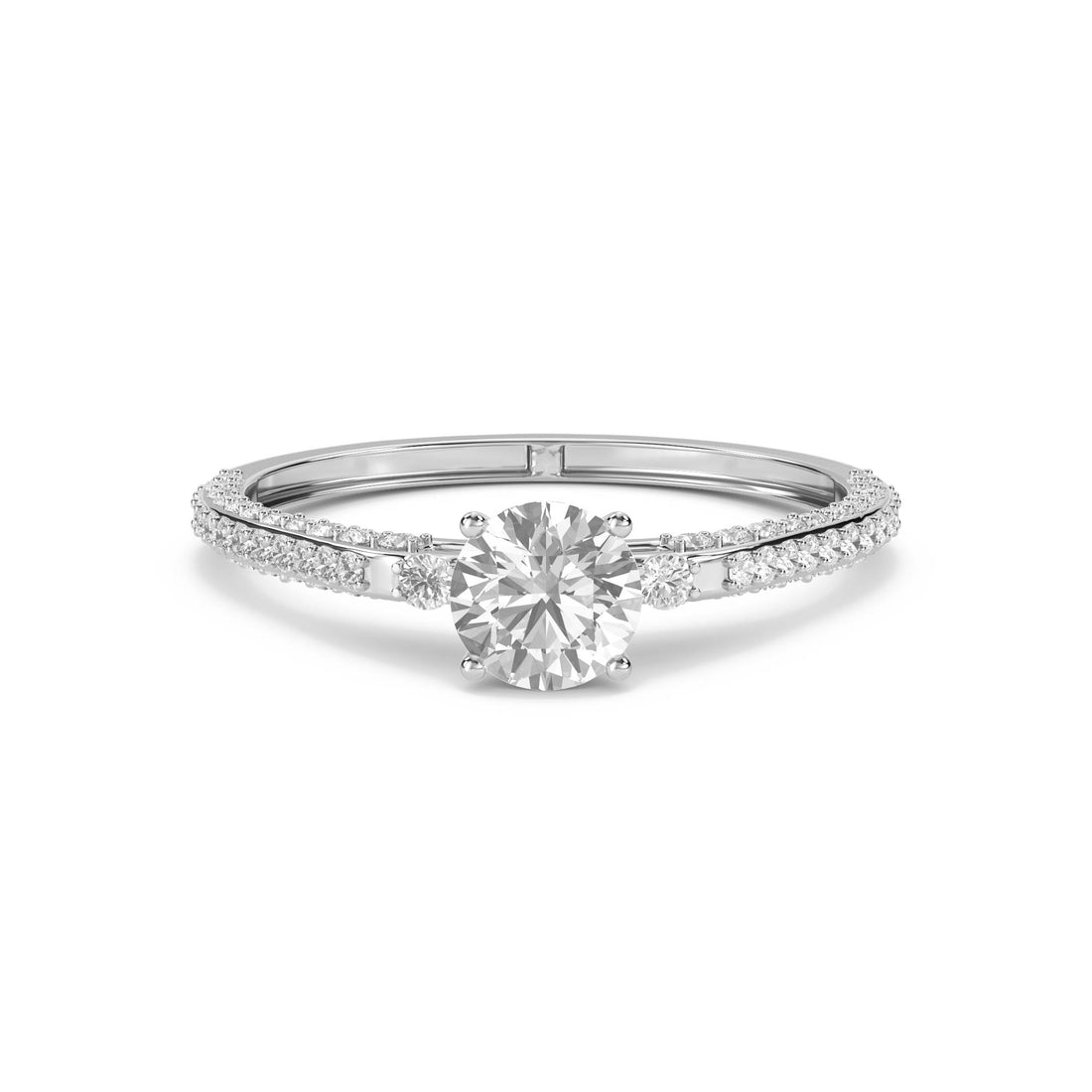 Round Solitaire Diamond Ring with Pavé Shoulders (Silver) - image 1