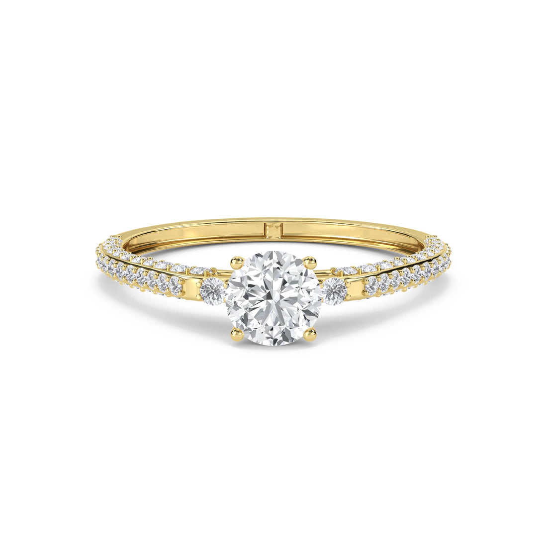 Round Diamond Ring with Baguette Detail - Yellow Gold - Pose 1