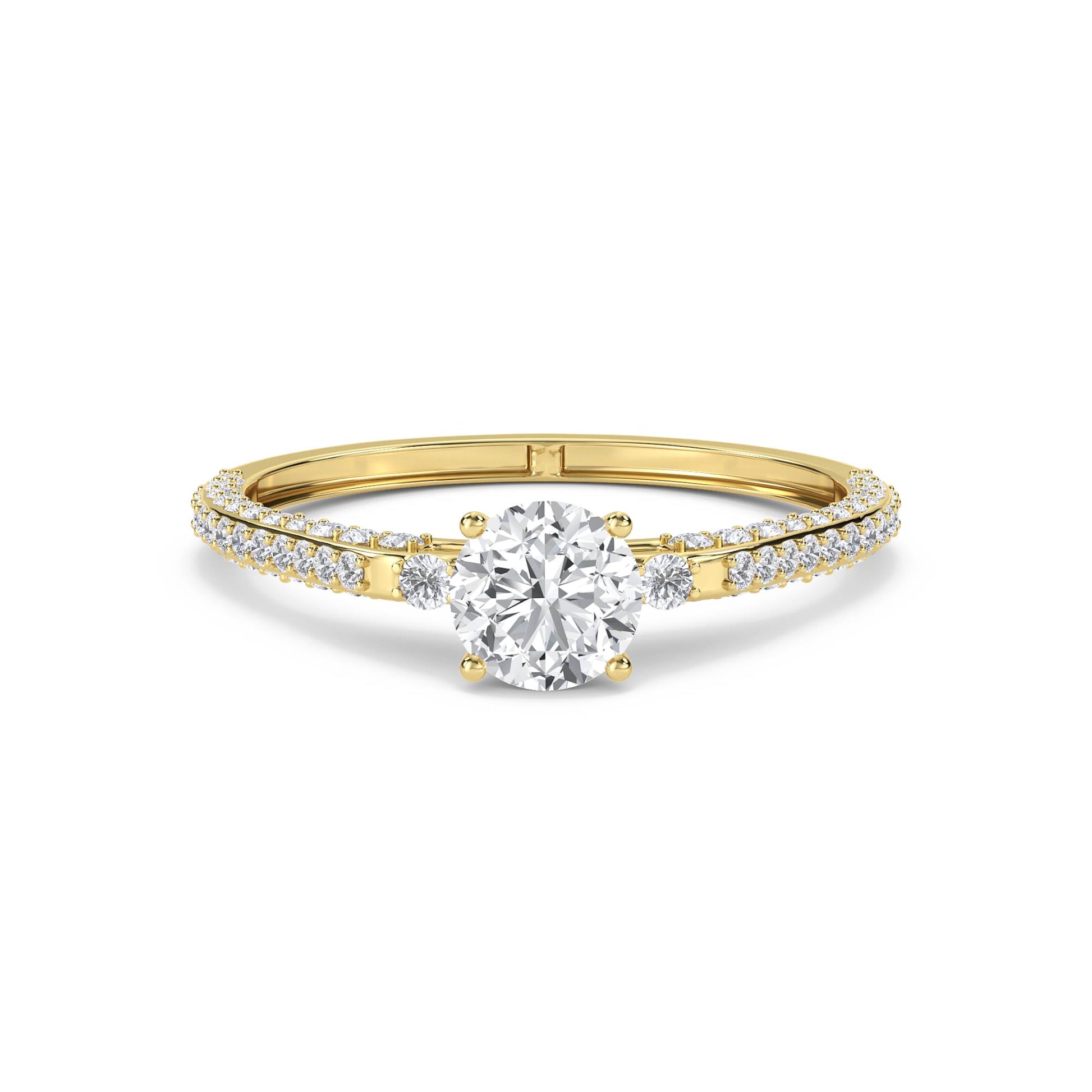 Round Diamond Ring with Baguette Detail - Yellow Gold - Pose 1
