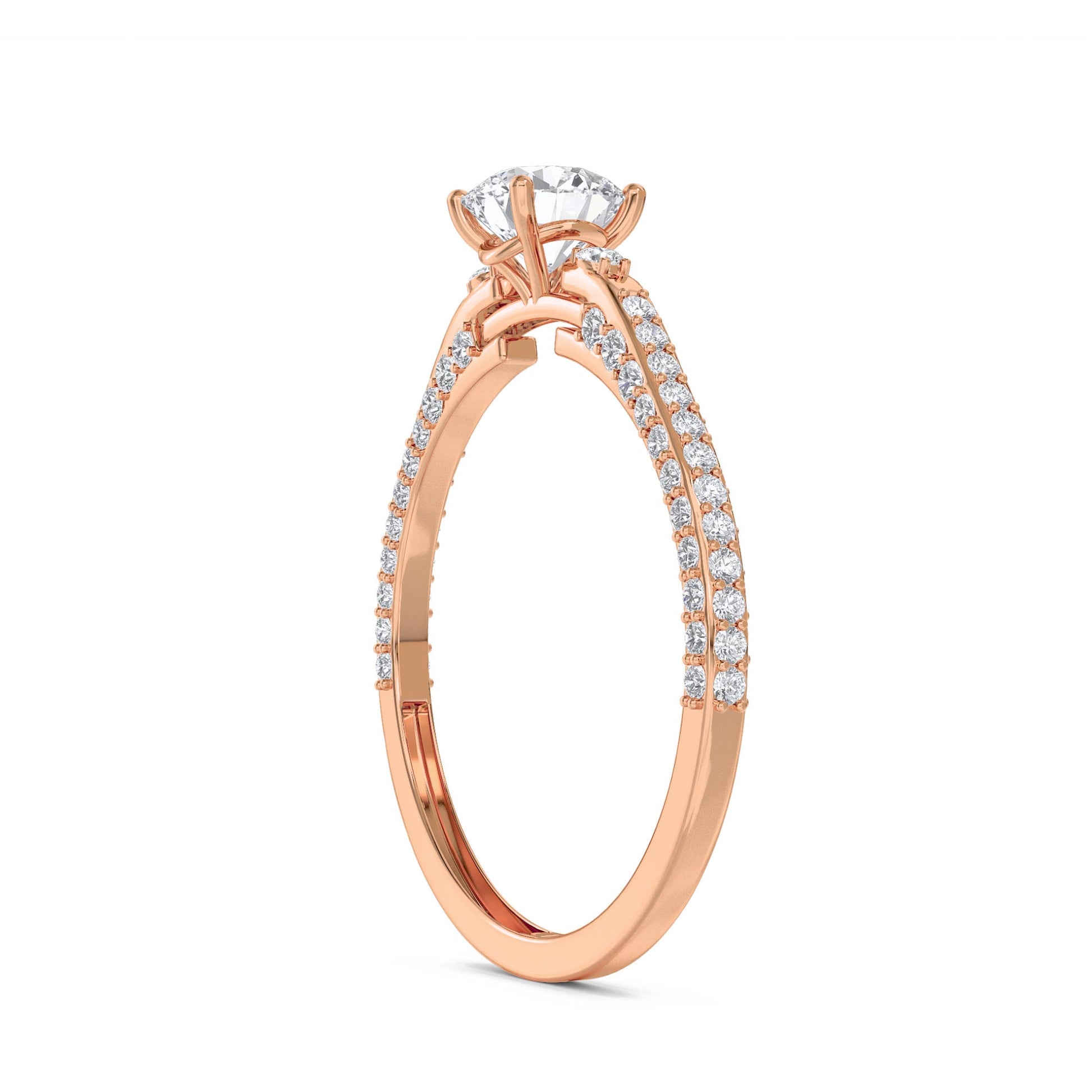 Round Diamond Ring with Baguette Detail - Rose Gold - Pose 2